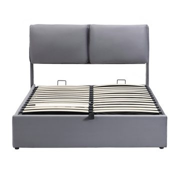 WISHDOR Polsterbett Hydraulisches Bett (140*200cm), mit 3 Schubladen,Bettkasten zur Aufbewahrung, Lattenrost mit Kopfteil