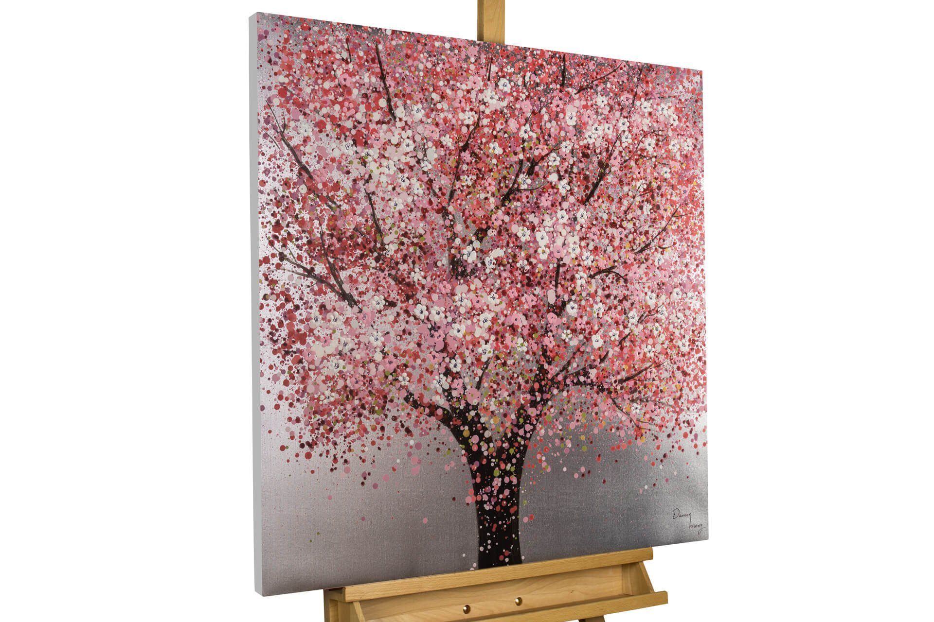 KUNSTLOFT Gemälde Kirschblütenzauber 80x80 cm, Leinwandbild 100% HANDGEMALT Wandbild Wohnzimmer