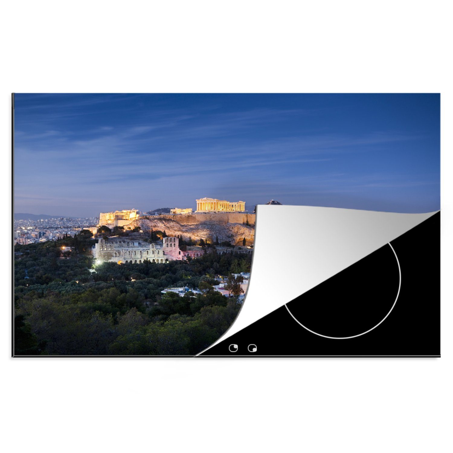MuchoWow Herdblende-/Abdeckplatte Athen - Parthenon - Sonnenuntergang, Vinyl, (1 tlg), 81x52 cm, Induktionskochfeld Schutz für die küche, Ceranfeldabdeckung