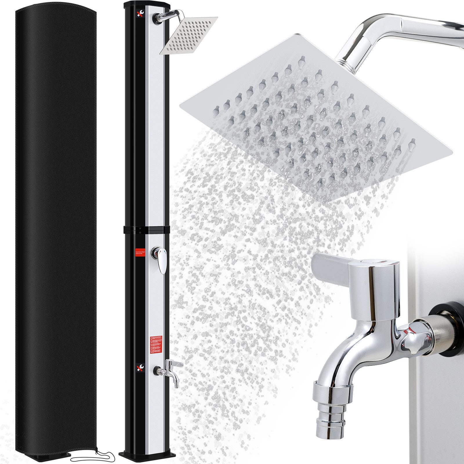 TLGREEN Solardusche Gartendusche ohne Strom mit 360° Oberkopf-Duschkopf & 210D Schutzhülle (35L Pooldusche Campingdusche bis 60°C warmes Wasser, mit unabhängigem Wasserhahn & Gartenschlauch-Anschluss), (ohne Handbrause)
