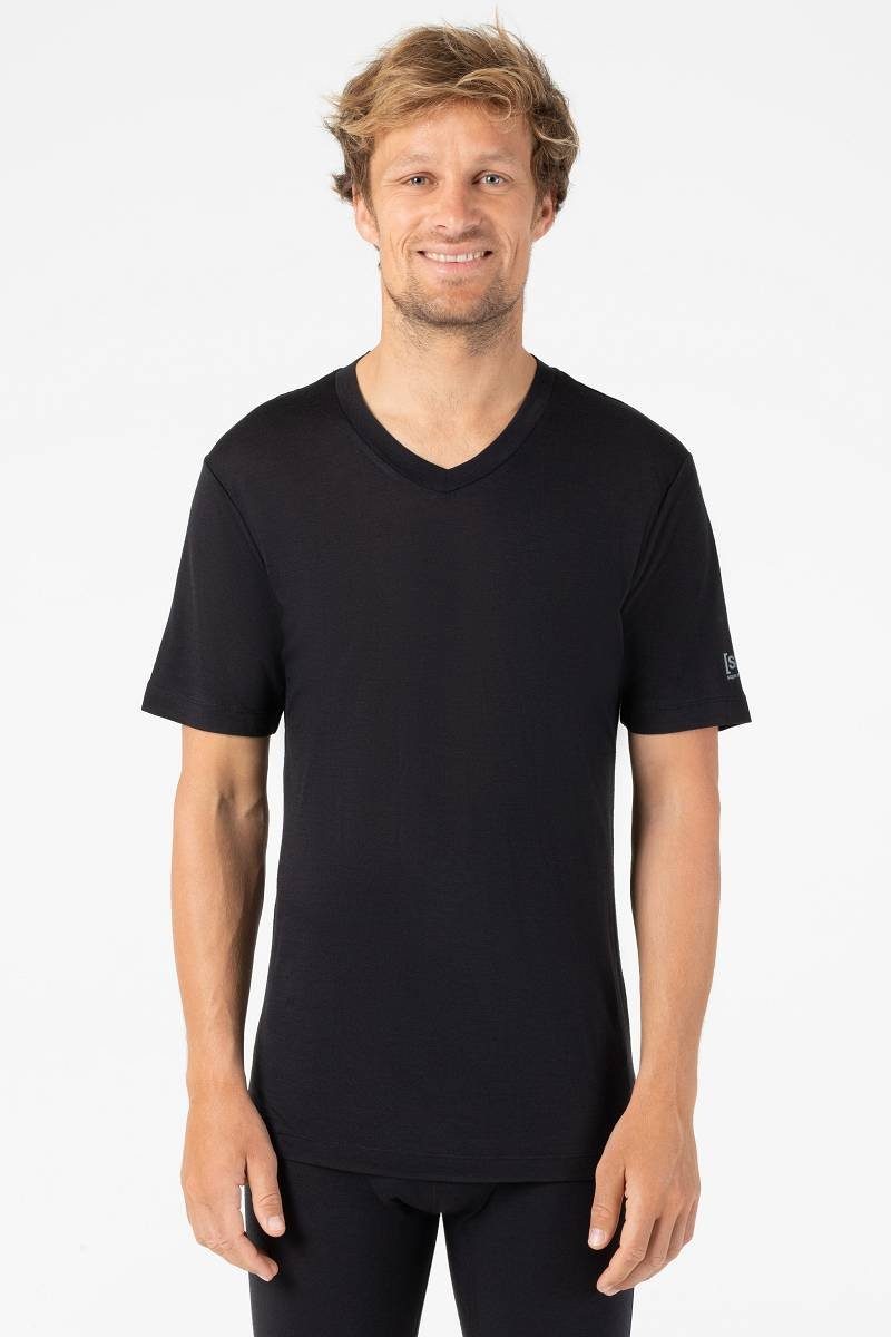 SUPER.NATURAL Funktionsshirt Merino T-Shirt M BASE V-NECK TEE 140 geruchshemmender Merino-Materialmix JET BLACK