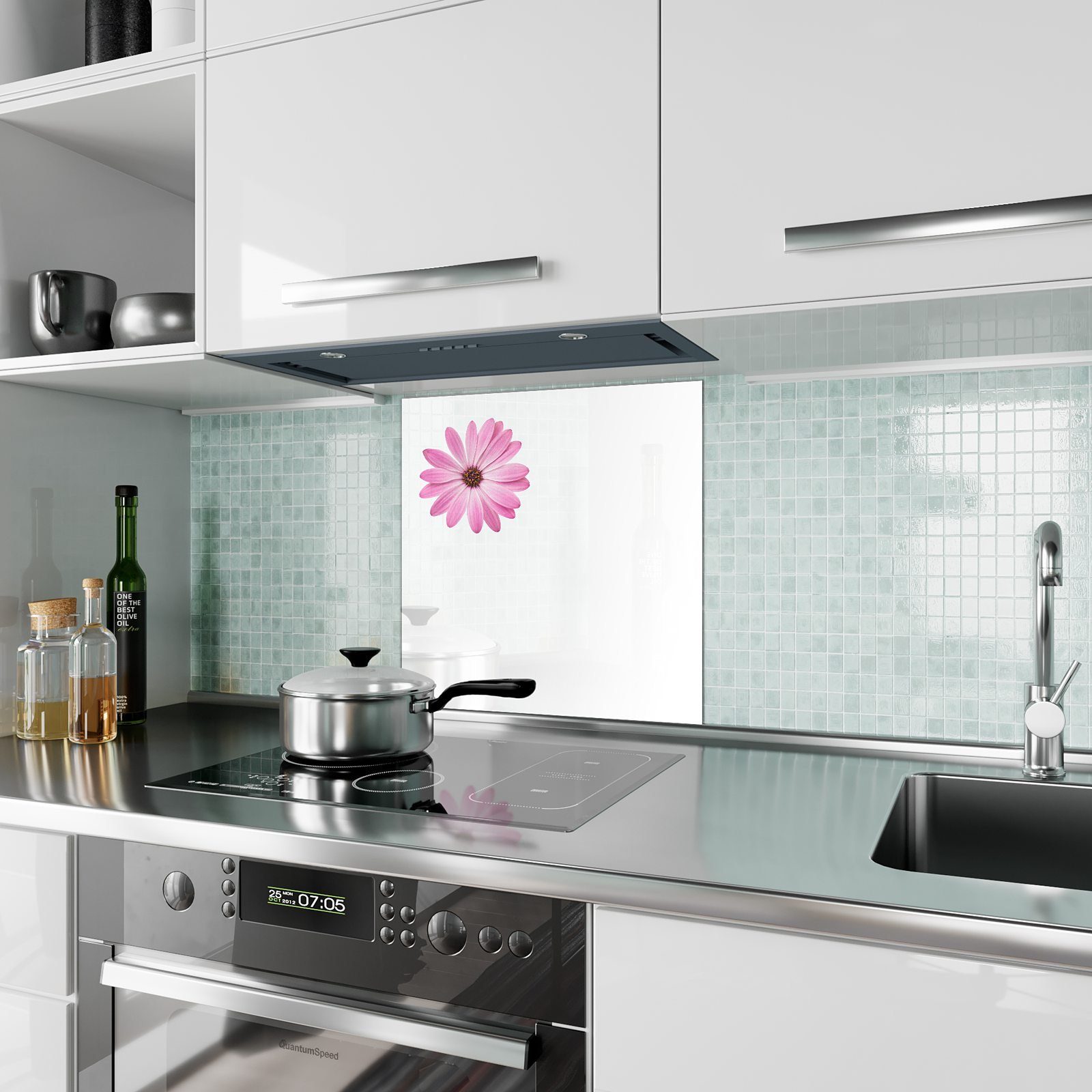 Primedeco Küchenrückwand Küchenrückwand Spritzschutz Glas Nah mit Motiv Blüte von