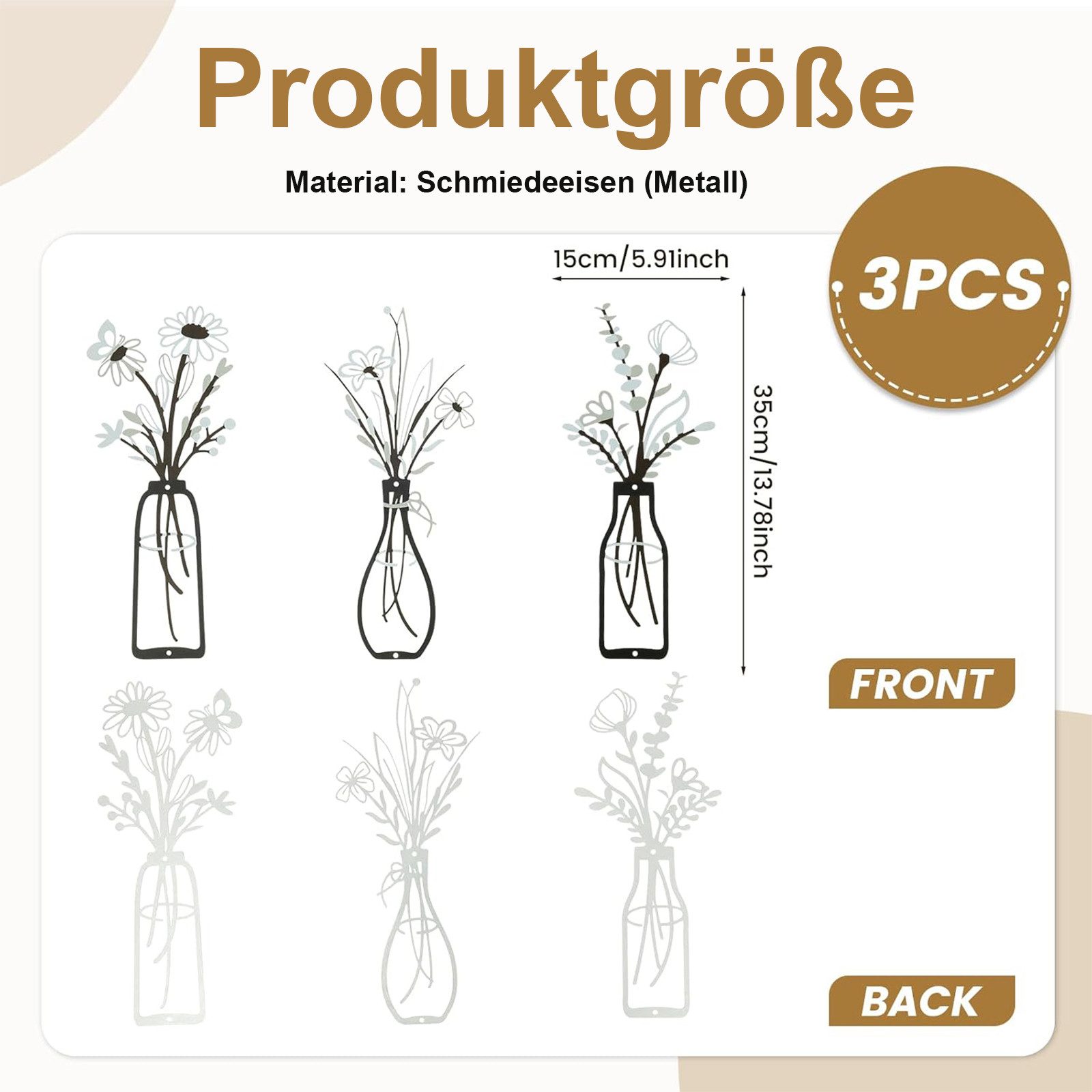 STILVORA Wanddekoobjekt 3er Vase Wall Art Wanddeko für Wohnzimmer,Raumdekor günstig online kaufen