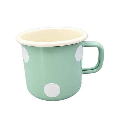 Linoows Tasse Emaille Tasse, Henkelbecher, Outdoor Kaffeetasse, Emaille, Henkeltasse, Outdoor Henkelbecher Tupfen Mint 8 cm.