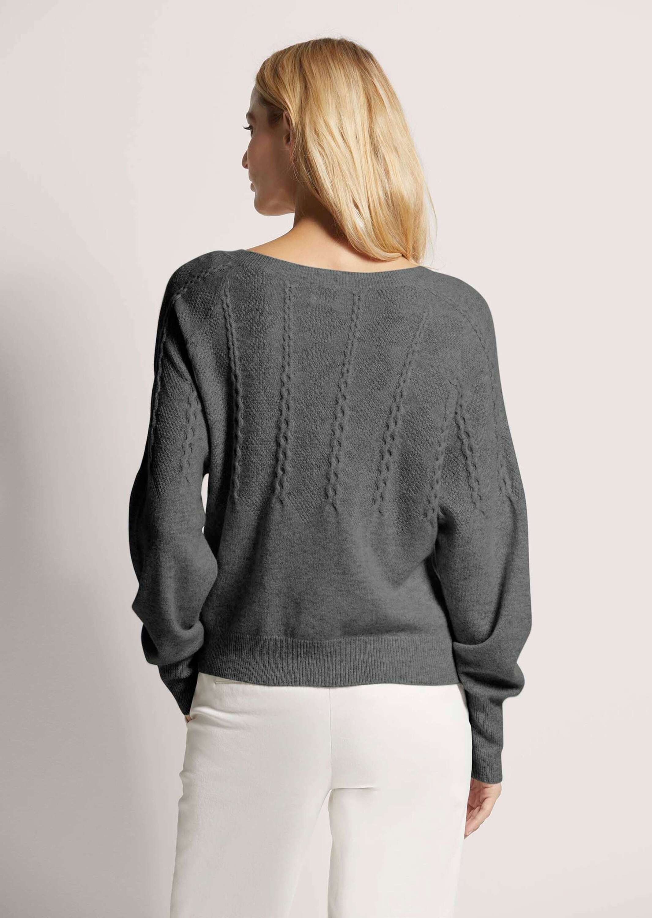 MADELEINE Strickpullover Rundhals-Pullover mit Zopfmuster Melierte Optik, U-Boot-Ausschnitt, ohne Verschluss
