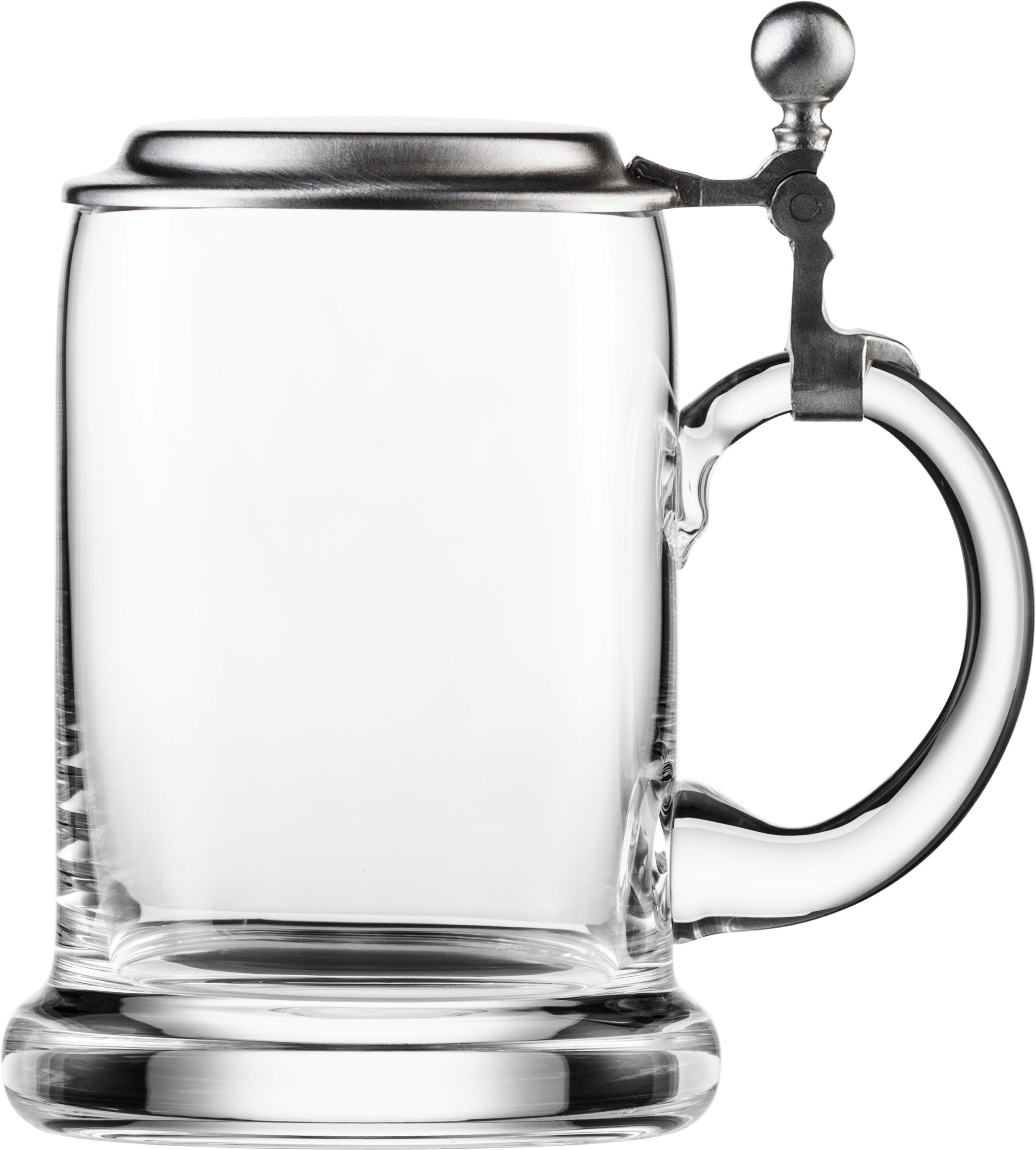 Eisch Germany Bierkrug 202/0, 1-tlg., Kristallglas, Zinn, mundgeblasen, mit Zinndeckel, 0,5 Liter