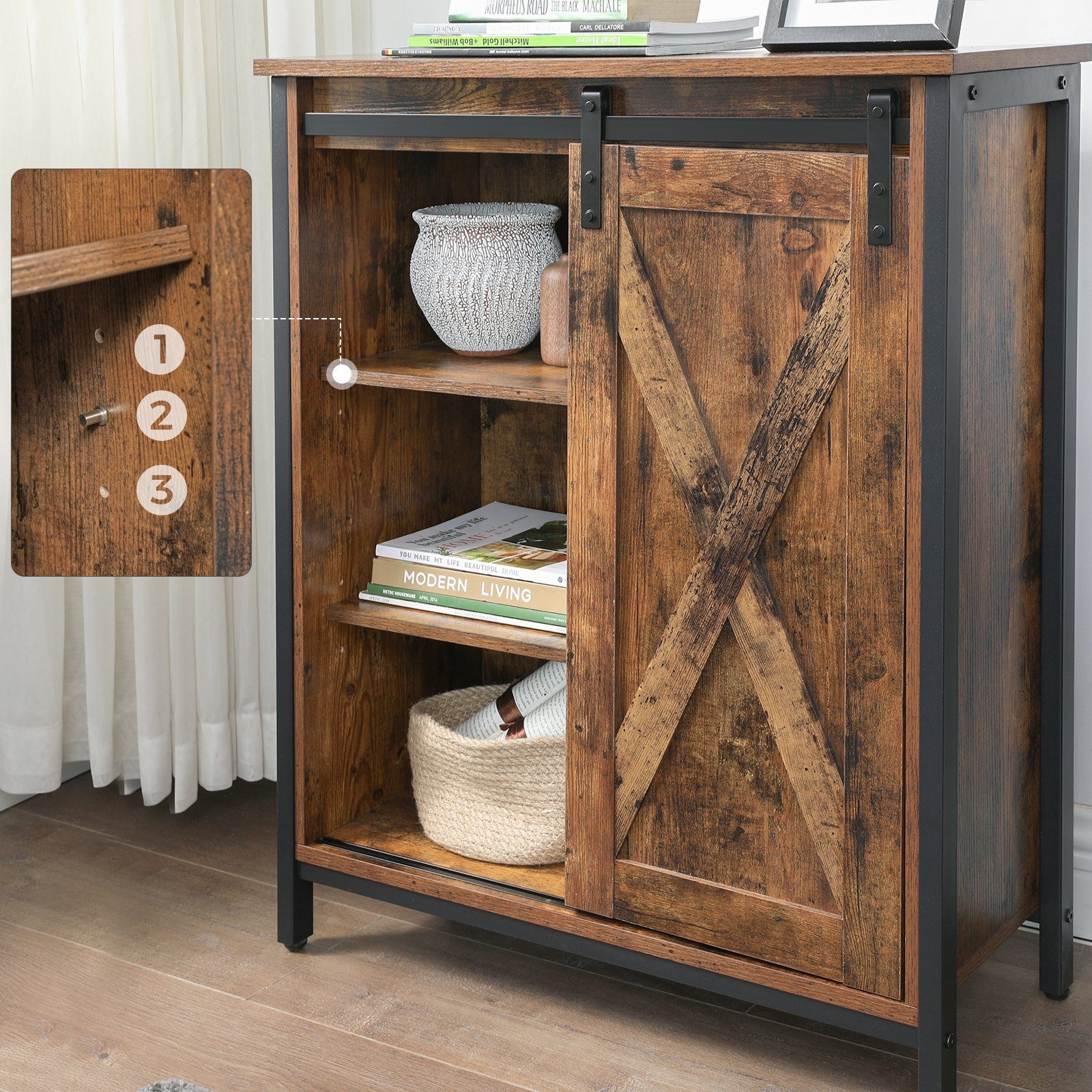 VASAGLE Aktenschrank Sideboard mit Regalebenen verstellbaren Schiebetür