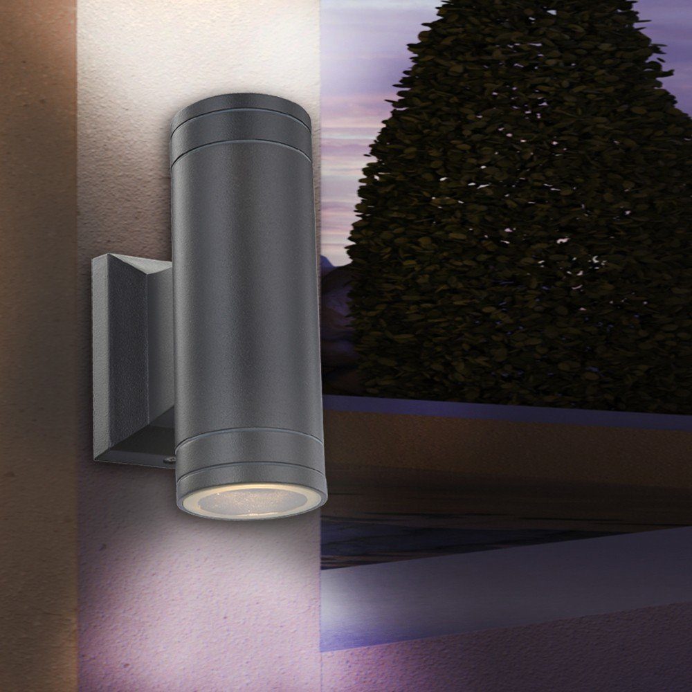 etc-shop Außen-Wandleuchte, Leuchtmittel inklusive, LED Lampe 2er Set Warmweiß, Außen Haus Leuchte Wand Fassaden 9 Watt