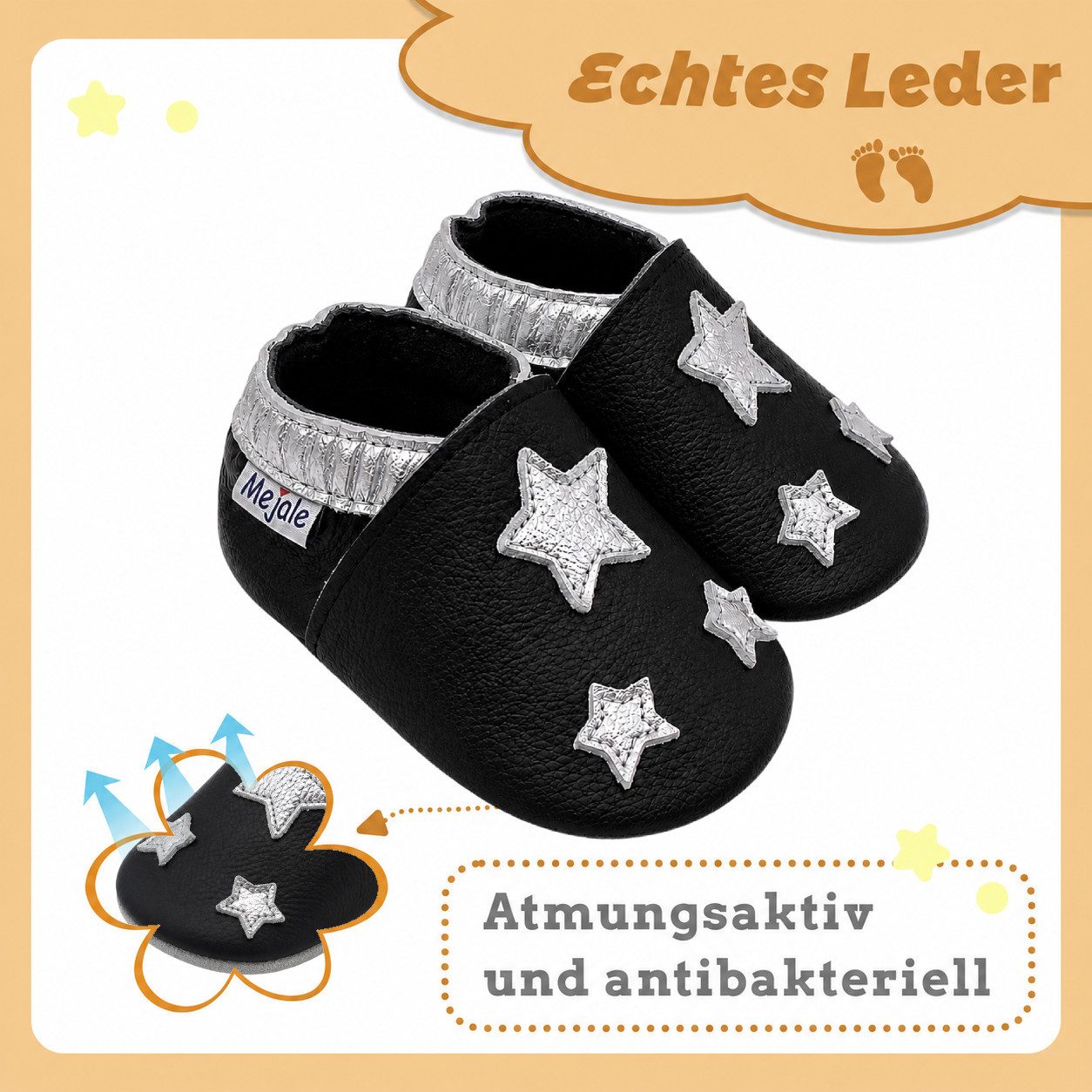 Mejale 100% Leder Krabbelschuhe Babyschuhe Lauflernschuhe Rutschfest Krabbelschuh (1-tlg) – Bild 2 von 5