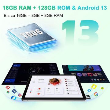 blackview Tablet (10", 128 GB, Android 13, 4G LTE, 5G WiFi Tablet 7680mAh Akku 13MP+8MP Kamera Widevine L1 Octa-Core)