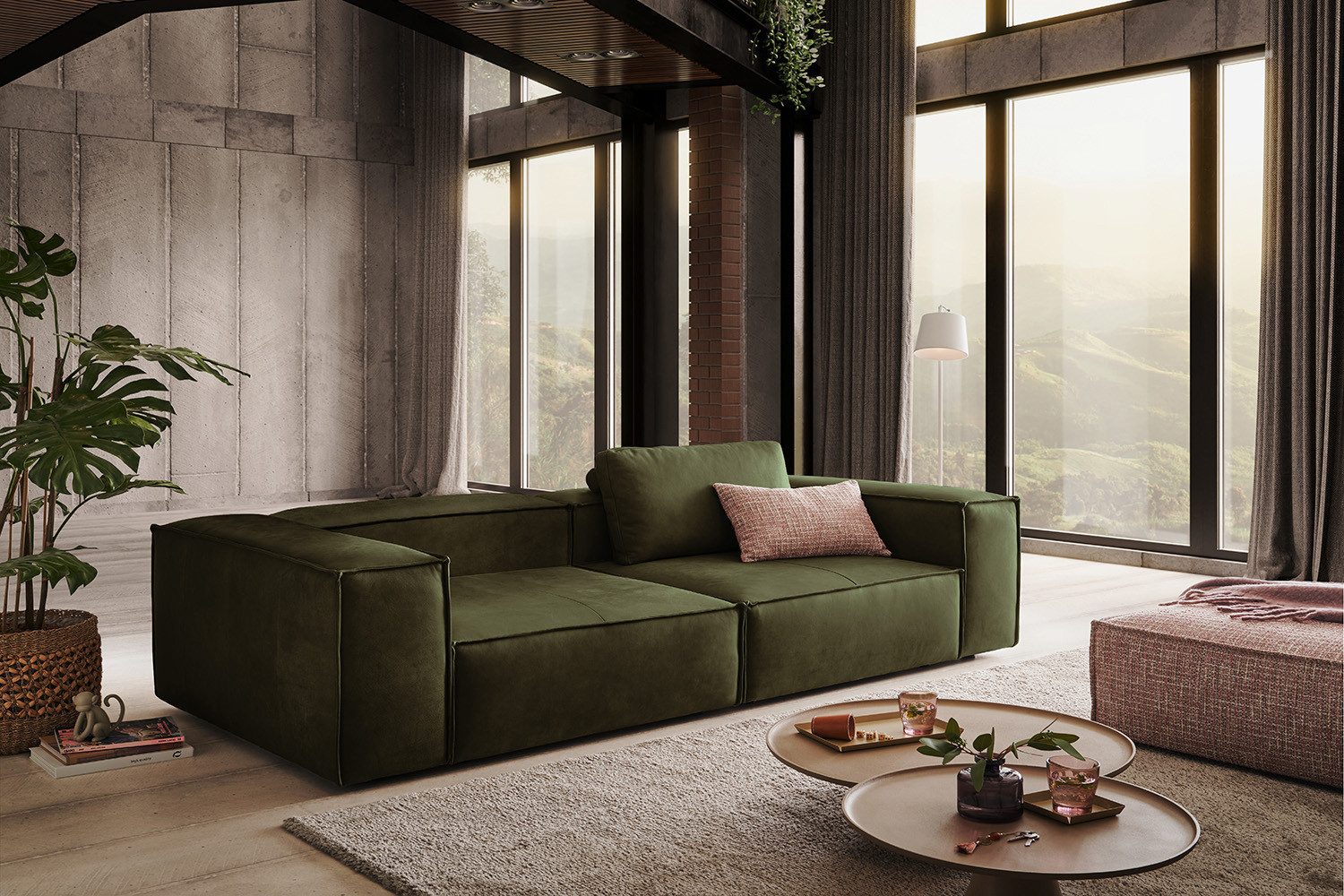 KAWOLA Sofa CARMO, Sofa Couch Leder verschiedene Farben 266x118 cm