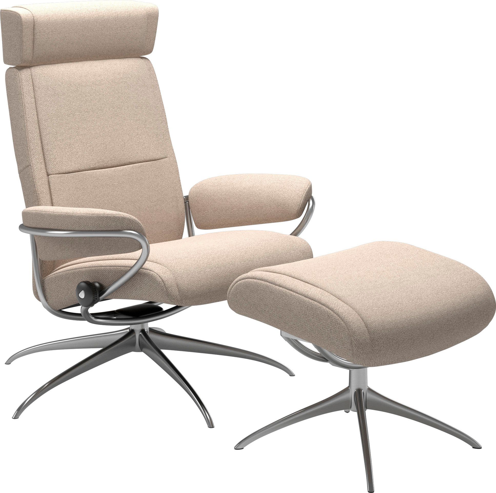 Stressless® Relaxsessel Paris (Set, Relaxsessel mit Hocker), mit Hocker, Low Back mit Kopfstütze, mit Star Base, Gestell Chrom | Funktionssessel