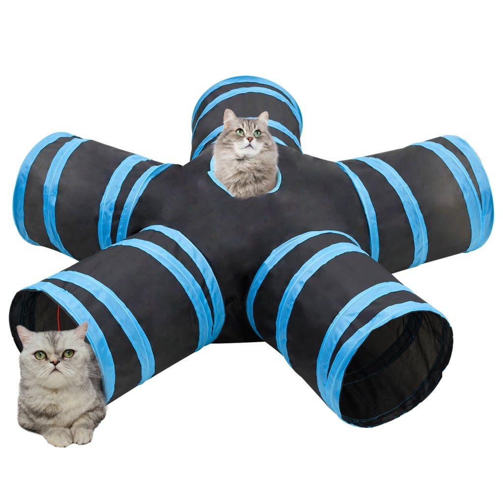 vidaXL Spieltunnel, Katzentunnel 5-Wege Schwarz und Blau 25 cm Polyester