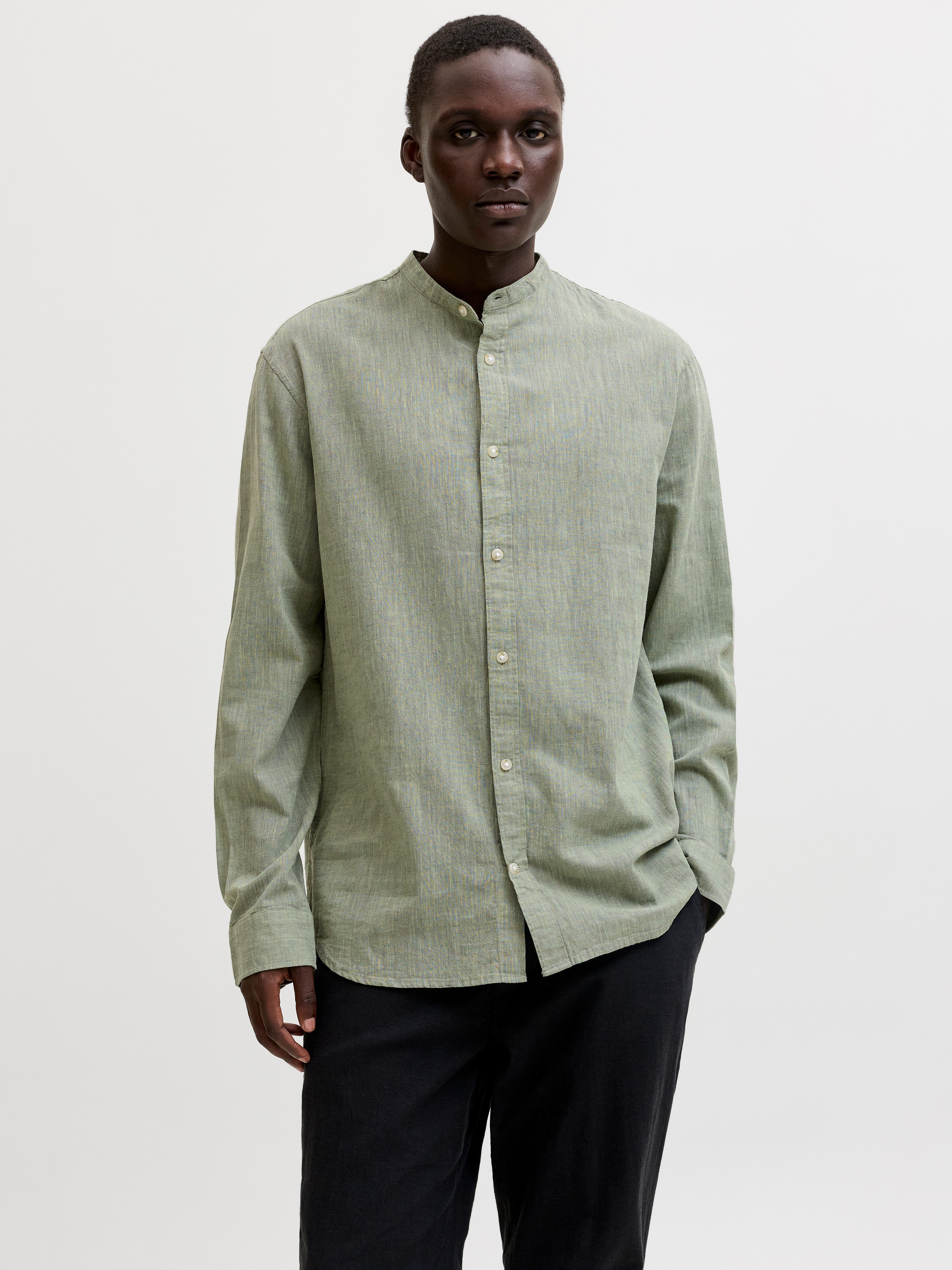 Jack & Jones Langarmhemd JJESUMMER LINEN BLEND BAND SHIRT L/S SN Baumwollmischung, regular fit