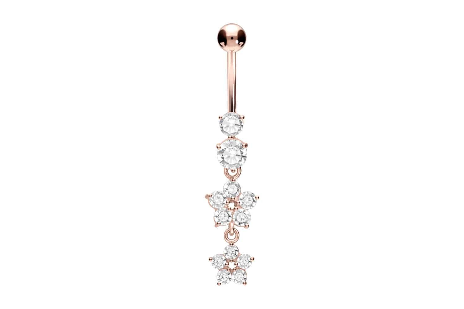 PIERCINGLINE Bauchnabelpiercing Chirurgenstahl Bananabell 2 KRISTALLBLUMEN günstig online kaufen