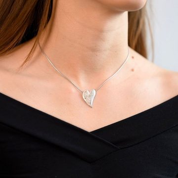 Materia Herzanhänger Herz Liebe gebürstet mit Zirkonia weiß KA-153, 925 Sterling Silber, rhodiniert