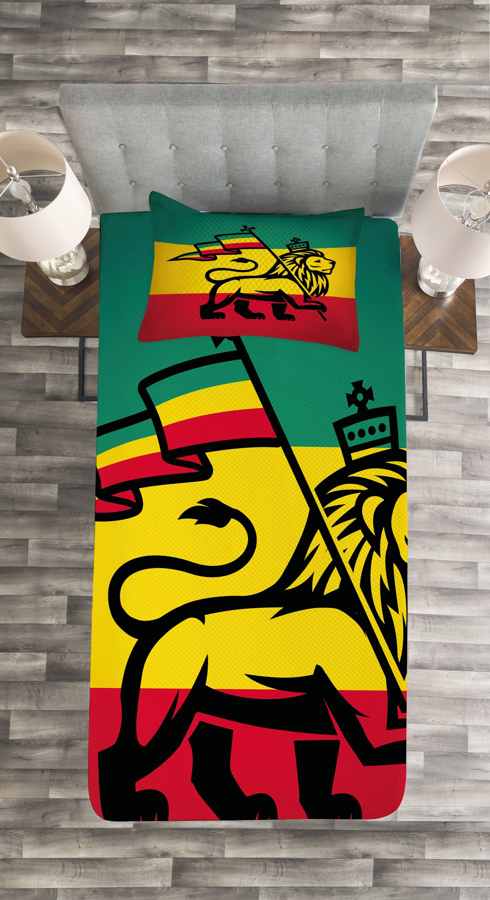 Waschbar, Kissenbezügen Rasta Lion Rastafari mit Flagge Judah Tagesdecke Abakuhaus, Set