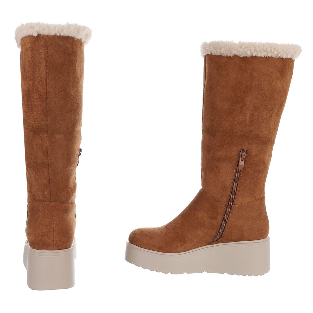 Ital-Design Wärmende Plateau-Stiefel mit flauschigem Schaft für Damen Plateaustiefelette (90851753) Keilabsatz/Wedge Stiefeletten in Camel – Bild 5 von 5