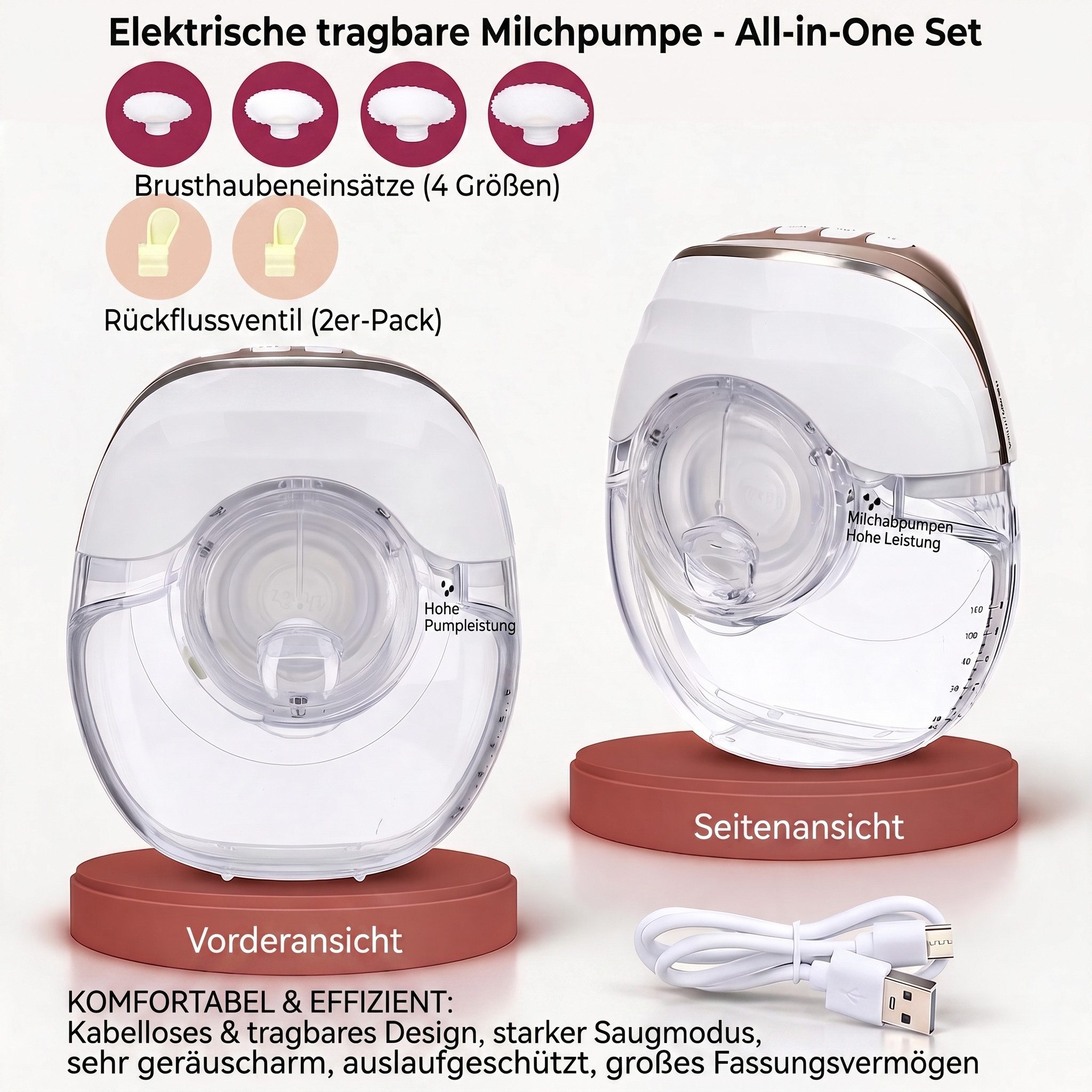 oyajia Elektrische Milchpumpe Milchpumpe Tragbar Freihändig,Brustpumpe Milch mit 3 Modi und 8 Stufen, tragbar Milchpumpe,Ultra Leise Wiederaufladbare,Fassungsvermögen 150ml, 1-tlg., 4 Trichtergrößen