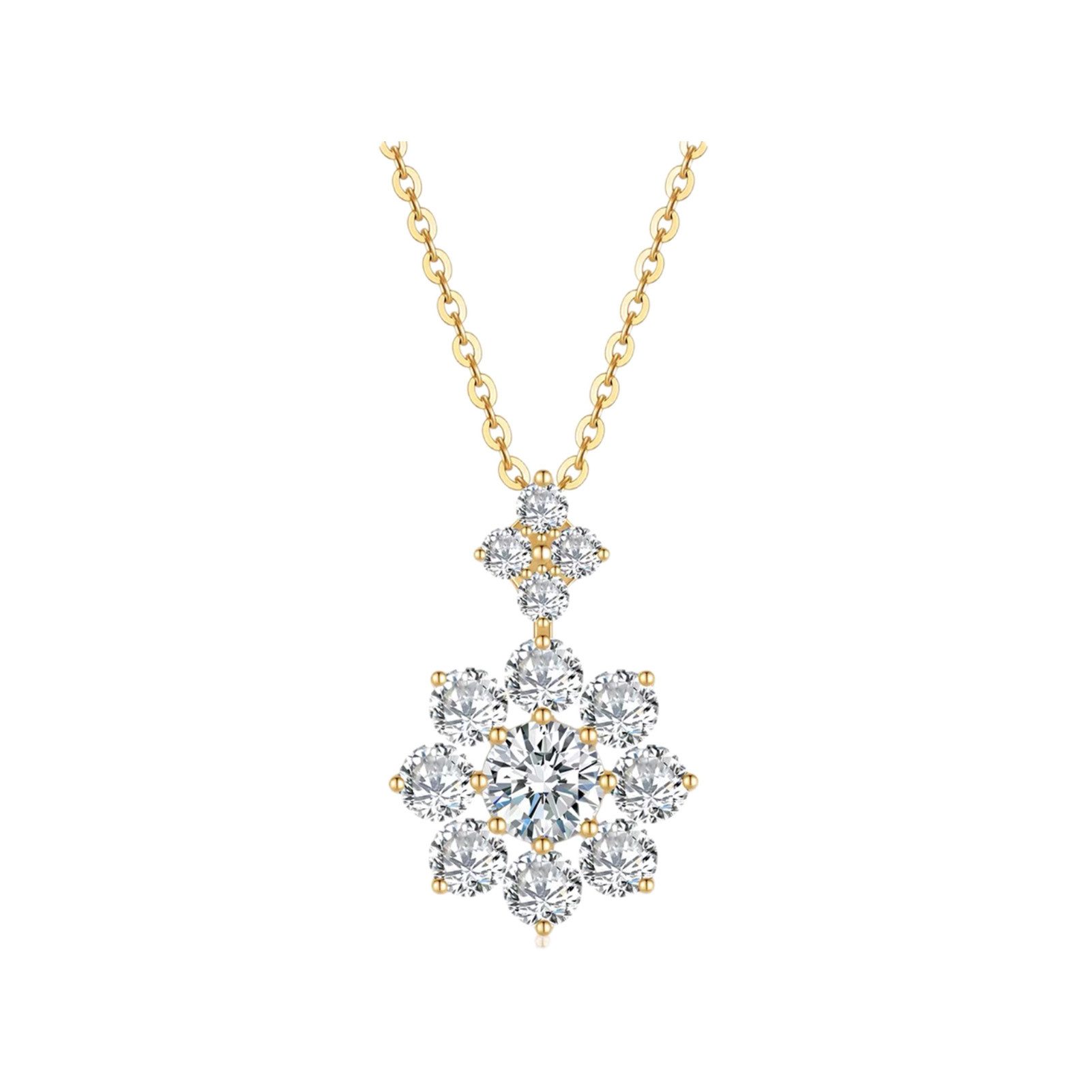 Jumpeak Kette mit Anhänger Halskette mit Schneeflockenmotiv, schlichte Halskette, 0,5 ct, D, VS1, 585er Gold, Weihnachtsgeschenk, Geburtstagsgeschenk