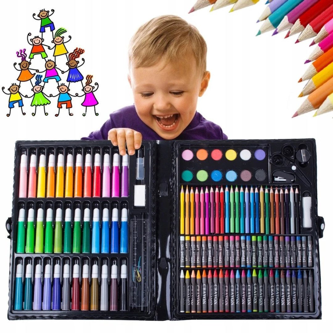 VERK GROUP Kreativset Künstler Malset 150-teilig im Malkoffer Buntstifte Filzstifte Farben, (Set, 150-tlg., 150-teiliges Künstler-Malset im Kunststoff-Malkoffer), Malkoffer mit Tragegriff