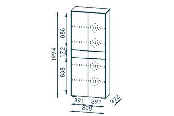 möbelando Aktenschrank 1518 (BxHxT: 81x199x37 cm) in Riviera Eiche mit 2 Türen und 5 Einlegeböden