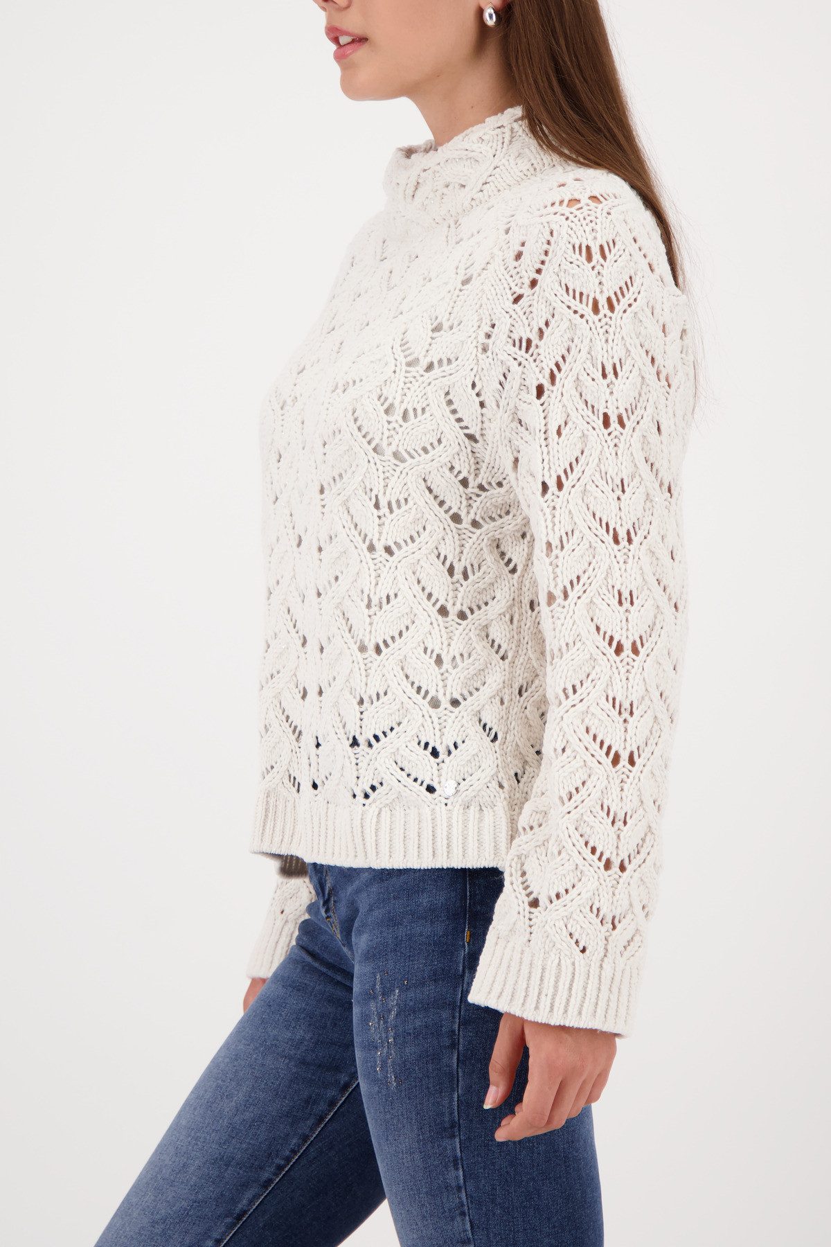 Monari Strickpullover Pullover Chenille Ajour Regular fit mit Rollkragen
