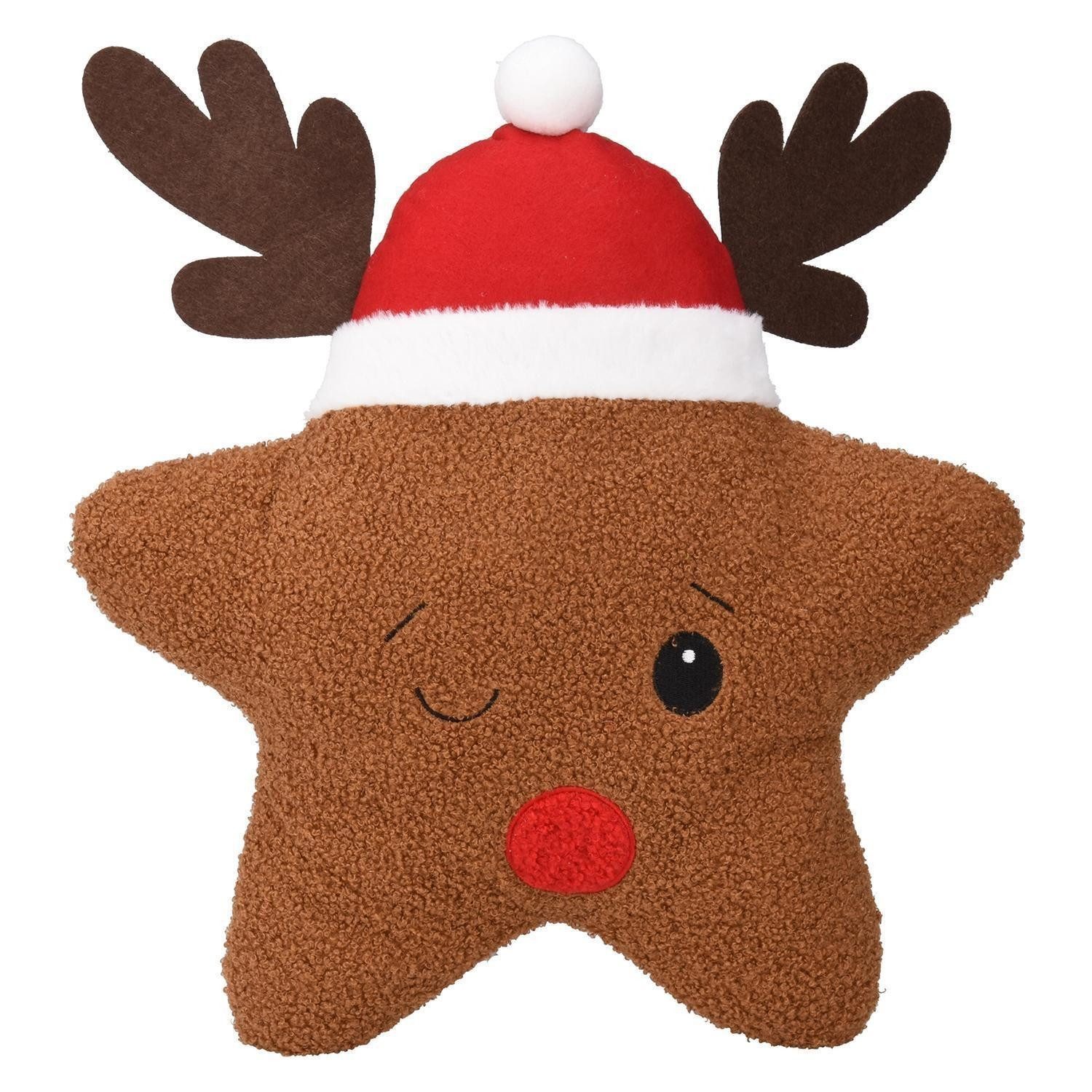 Koopman Dekokissen ELCHI, 43 x 38 cm, Braun, Rot, Weiß, Polyester, Kissenhülle mit Füllung, 1 Stück