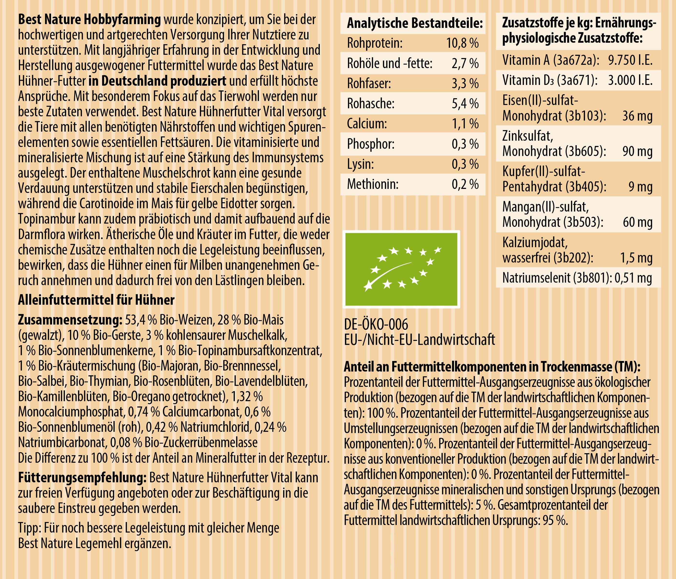 Dehner Best Nature Bio Geflügelfutter Vital, 10 kg, für: Hühner, Ziergeflügel, Hühnerfutter aus Vollkorngetreide