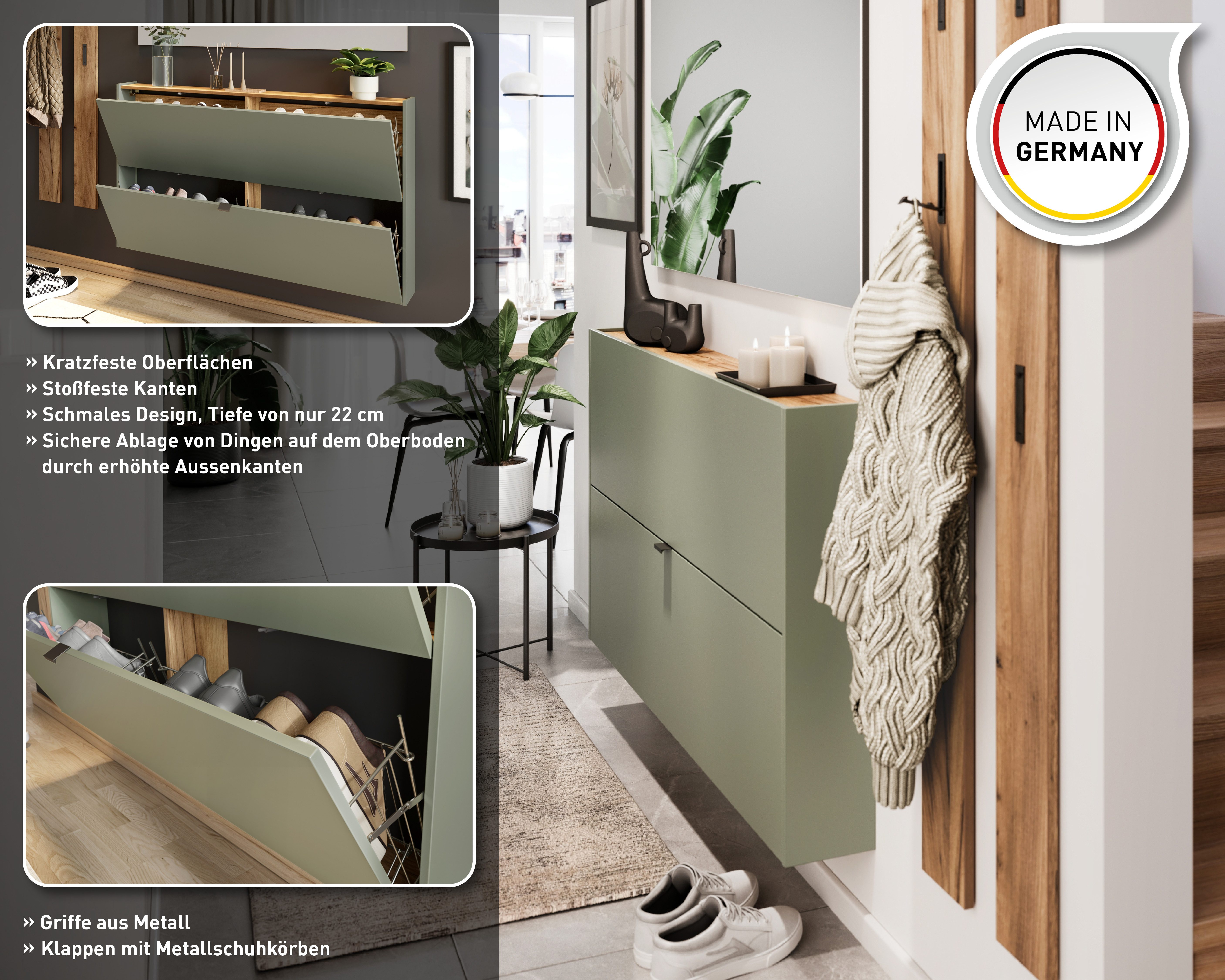 GERMANIA Schuhschrank Ameca (1-St) für schmale Flure, Tiefe: 18cm, Soft-close, Breite: 100 oder 140 cm