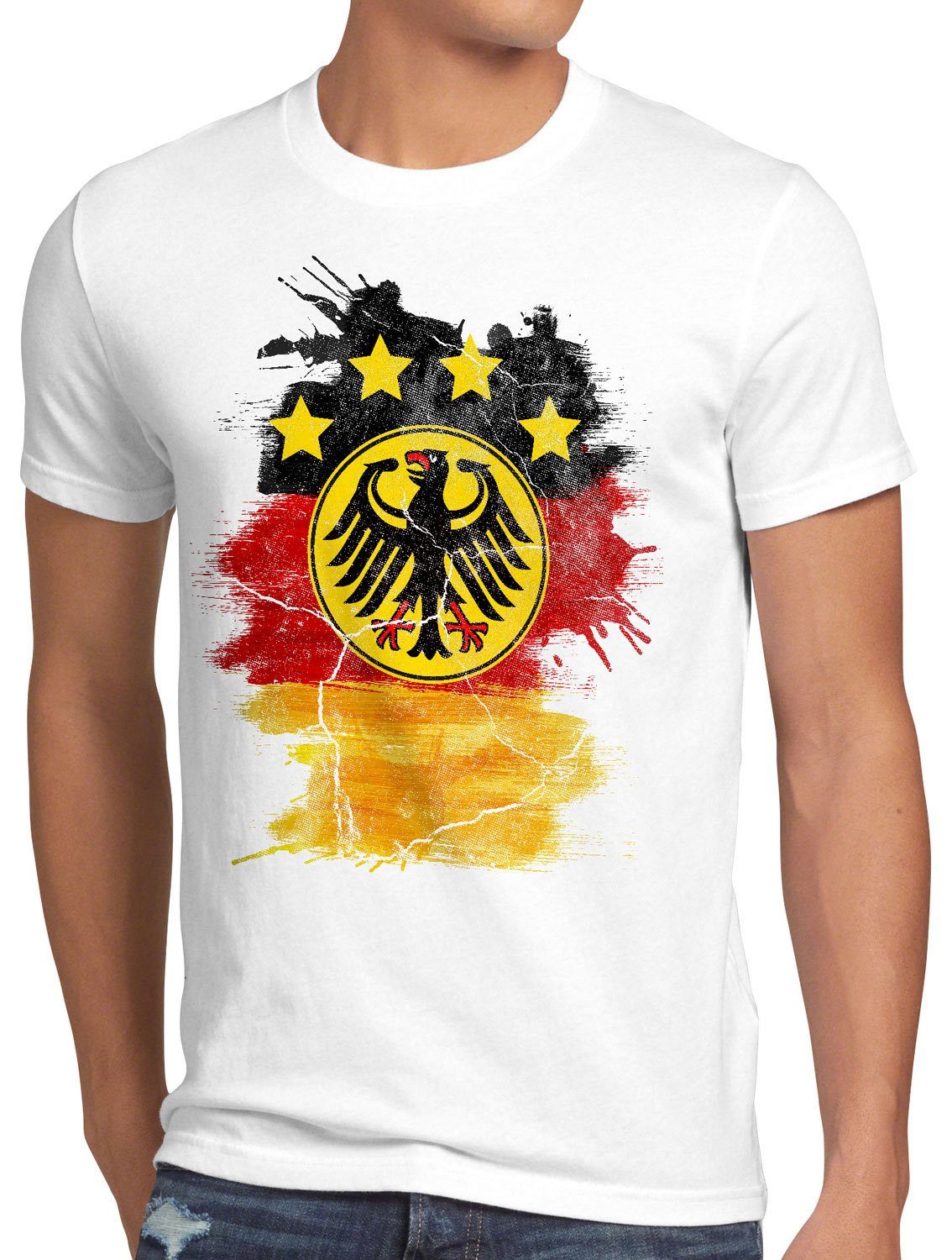 style3 Print-Shirt Herren T-Shirt Deutschland Wappen Trikot Fussball Bundes-Adler EM Flagge Fahne weiß