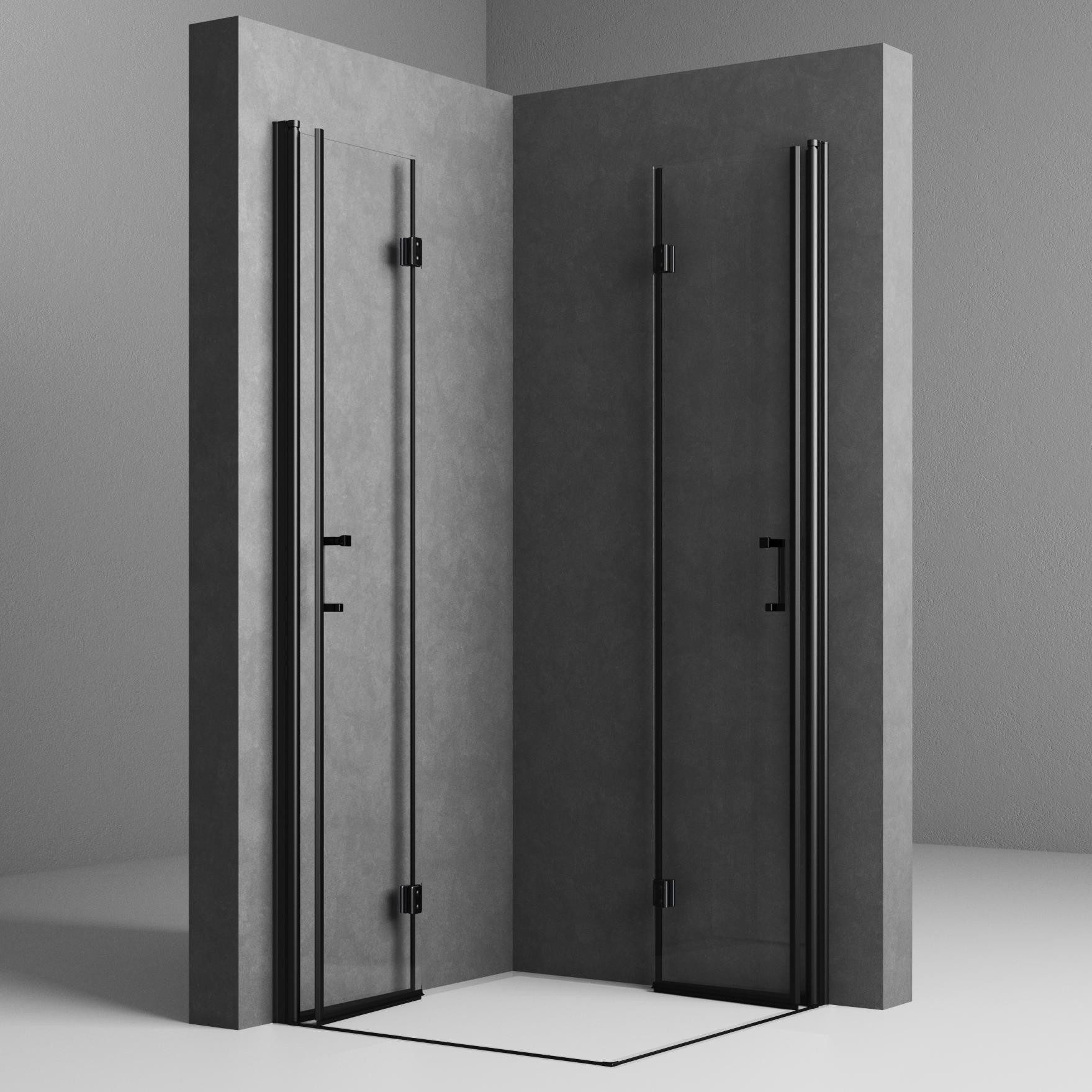 Boromal Eckdusche falttür Duschkabine 90x90 80x80 100x100 H: 195cm, BxT: 100x90 cm, 5mm NANO Sicherheitsglas, Eckeinstieg Schwarz Chrom, mit Alu-Bodenleiste, Magnetverschluss, Duschdichtungen, Rechts-und Links montierbar