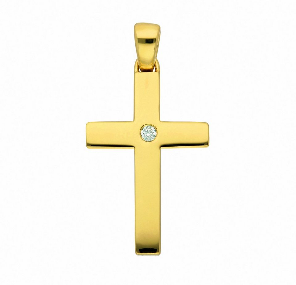 Adelia´s Kette mit Anhänger 585 Gold Kreuz Anhänger mit Diamant Brillant,  Schmuckset - Set mit Halskette
