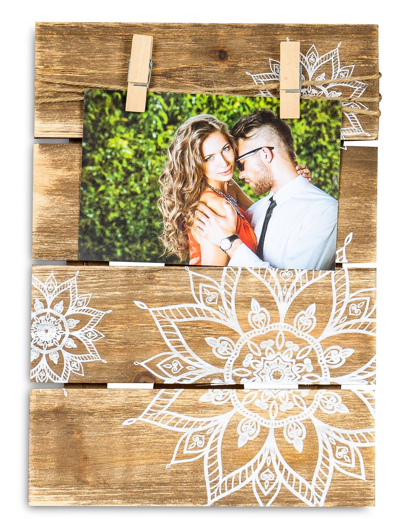 Levandeo® Bilderrahmen, Bilderrahmen Fotoleine 10x15cm Klammern Mandala Holz Fotorahmen