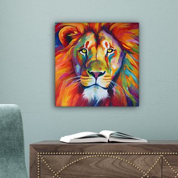 OneMillionCanvasses® Leinwandbild Löwe - Tiere - Ölfarbe - Regenbogen, (1 St), Leinwand Bilder für Wohnzimmer Schlafzimmer, 20x20 cm