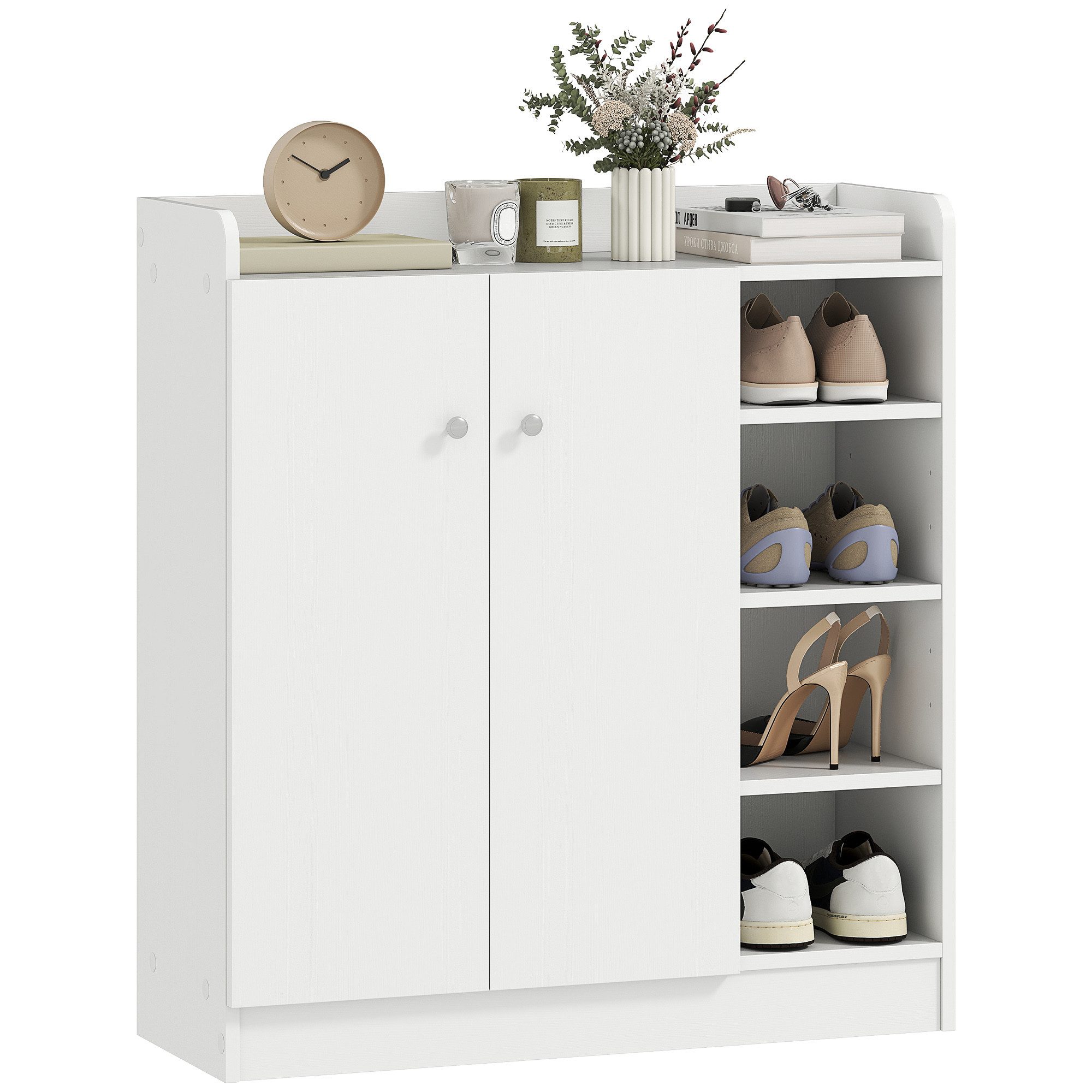 HOMCOM Schuhschrank Schuhregal mit 4 Fächern Schuhablage für 12 Paar Schuhe (Kommode, 1-St., Allzweckschrank) Weiß 83 x 30 x 90 cm