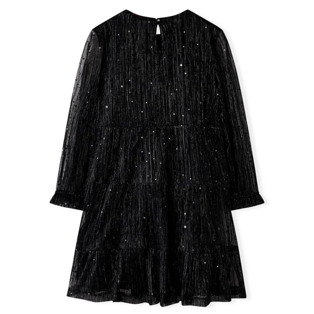 vidaXL Druckkleid Kinderkleid mit Langen Ärmeln Schwarz 92