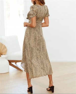 AFAZ New Trading UG Sommerrock Bedrucktes, plissiertes Kleid V-Ausschnitt kurzen Ärmeln für Damen Temperamentvolles Kleid, das Charme und Sinn für Design unterstreicht