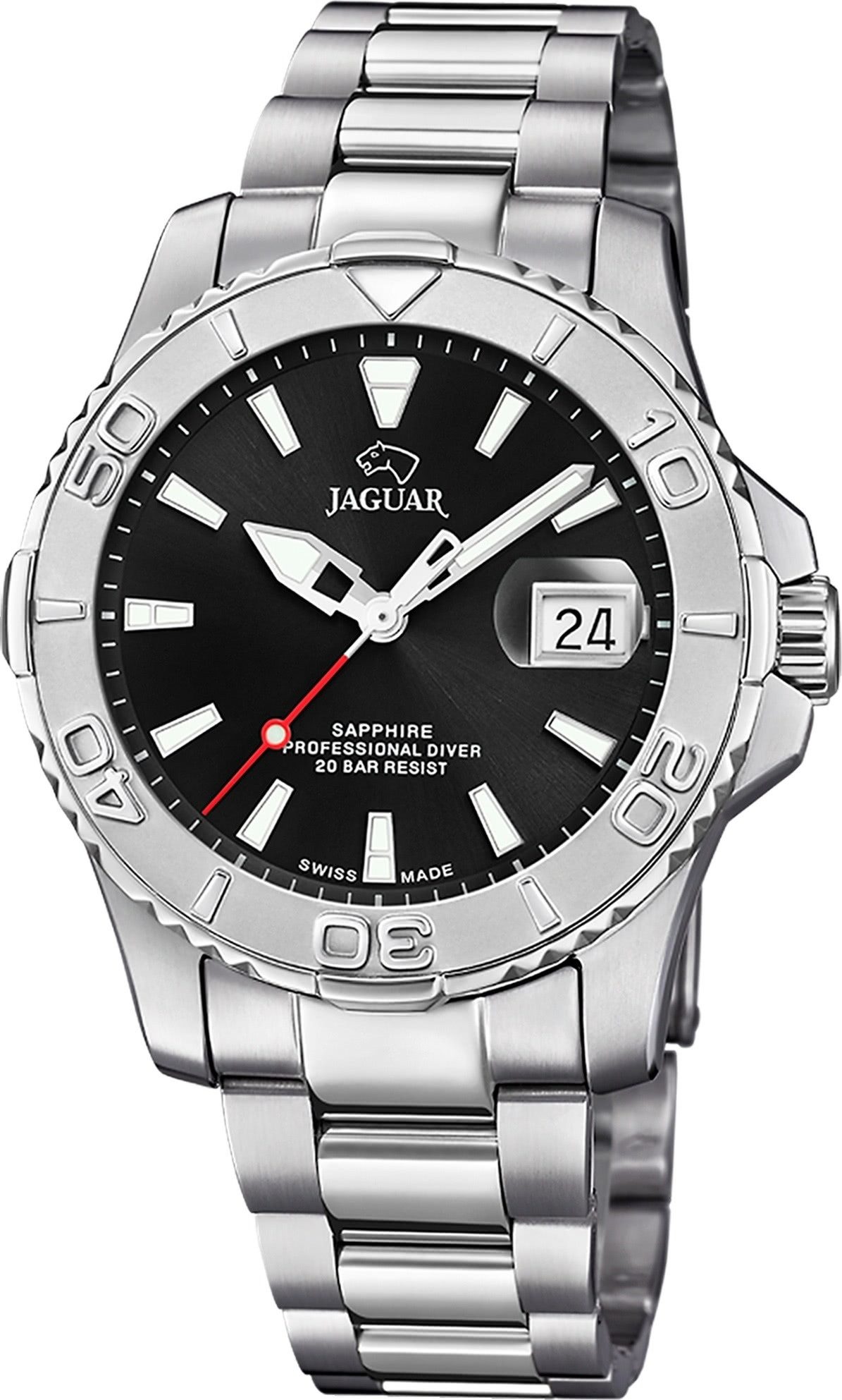 JAGUAR Quarzuhr Jaguar Herrenuhr Edelstahl silber Jaguar, (Analoguhr), Herren Armbanduhr rund, Edelstahlarmband silber