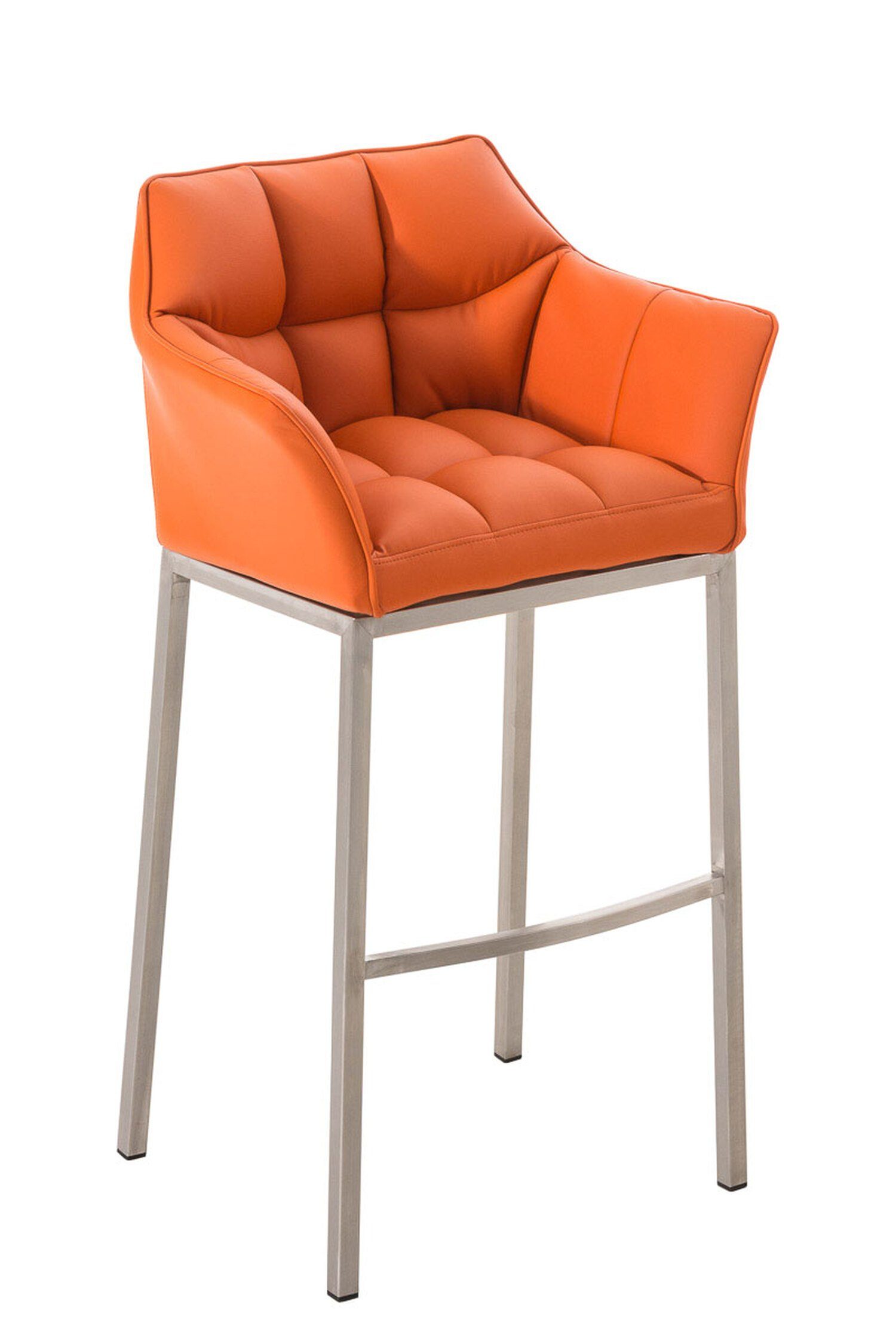 TPFLiving Barhocker Damaso (mit für - und - Rückenlehne Küche), Theke Gestell Sitzfläche: 4-Fuß Edelstahl Hocker Orange & Kunstleder Fußstütze