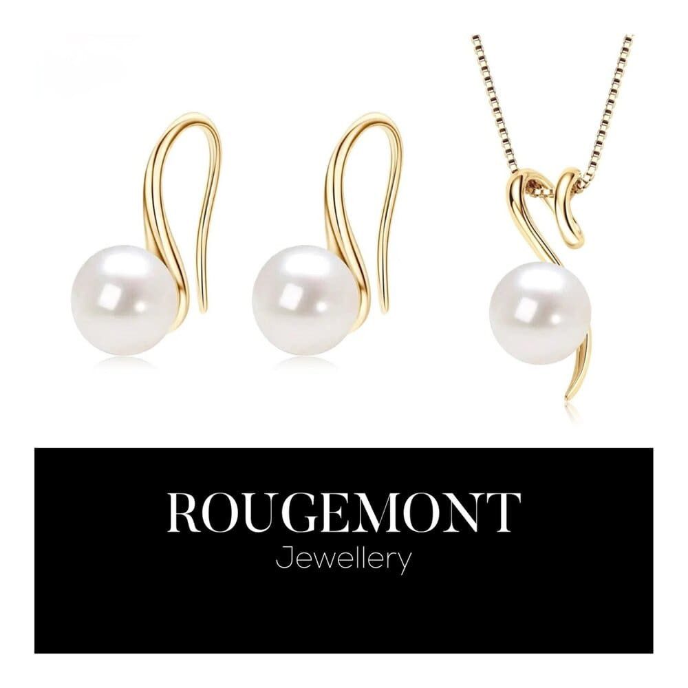 ROUGEMONT Perlenohrringe Elegant geschwungene Damen Perlen Ohrringe 925 sterling Silber Gold, 925 Sterling Silber