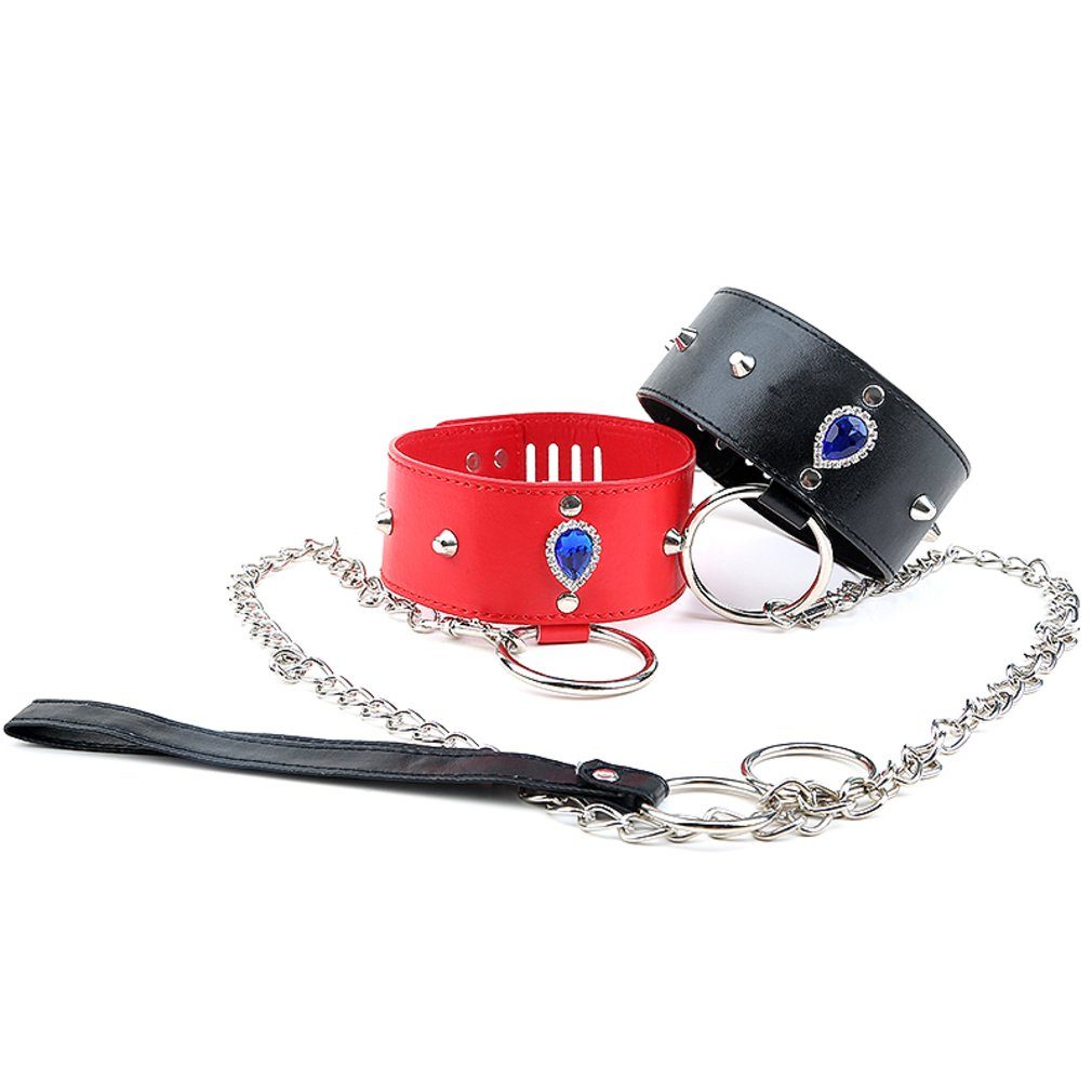 Erotik-Halsband Halsband mit Leine Ketten Rot Schwarz, PVC-Packung, 1-tlg.