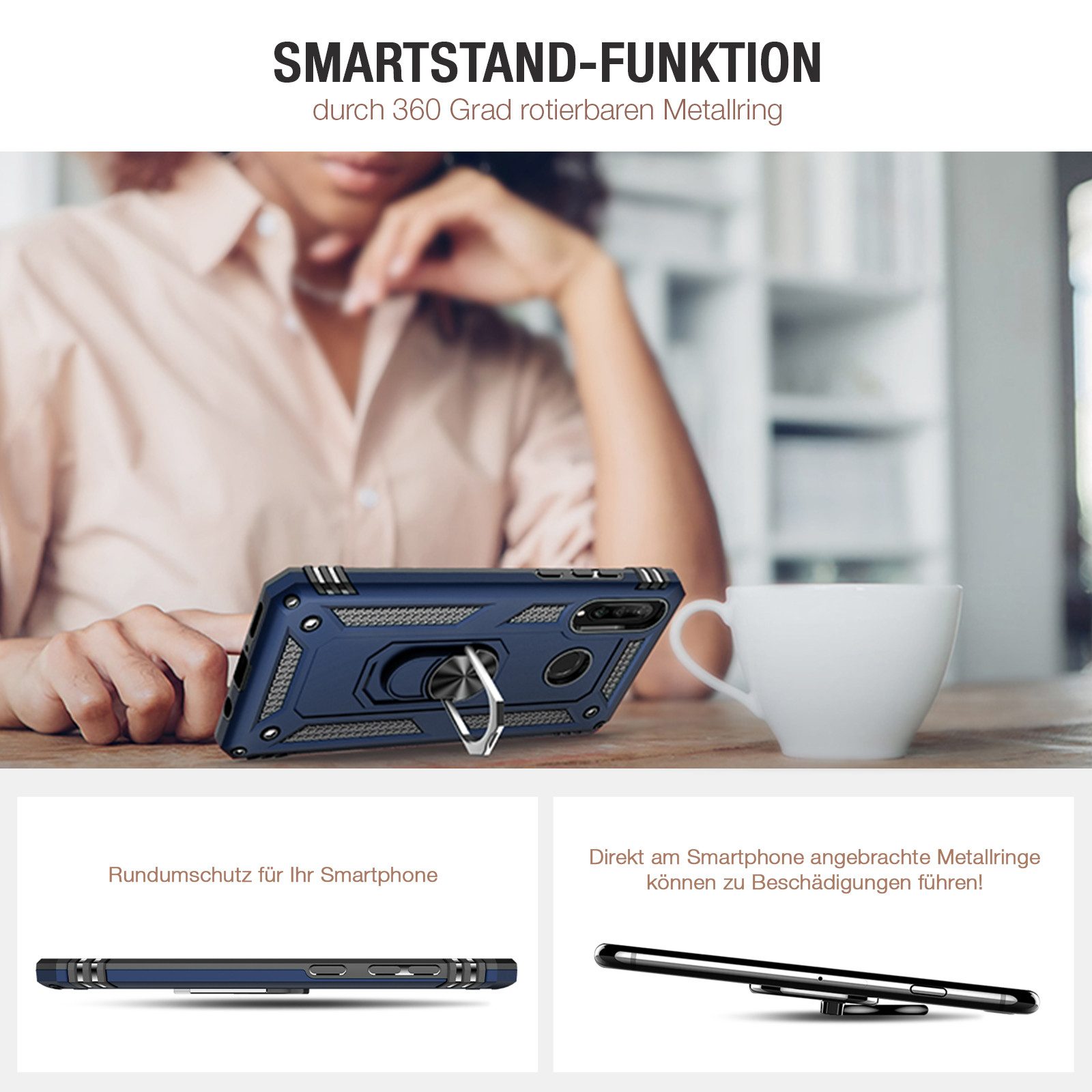 Tec-Expert Handyhülle Outdoor Cover Hülle für Huawei P30 Lite 6.15 Zoll, 6.15, Premium Hülle aus verstärktem Polycarbonat