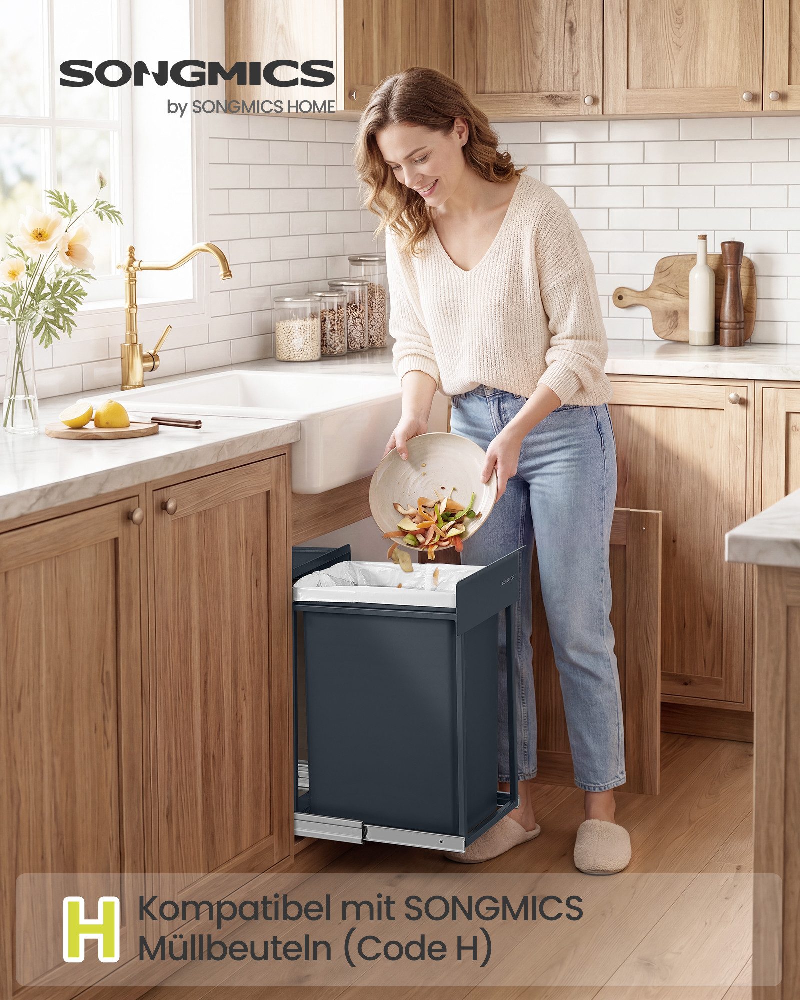 SONGMICS Mülleimer Küche, für Unterschrank, 1 x 20 L, Abfalleimer