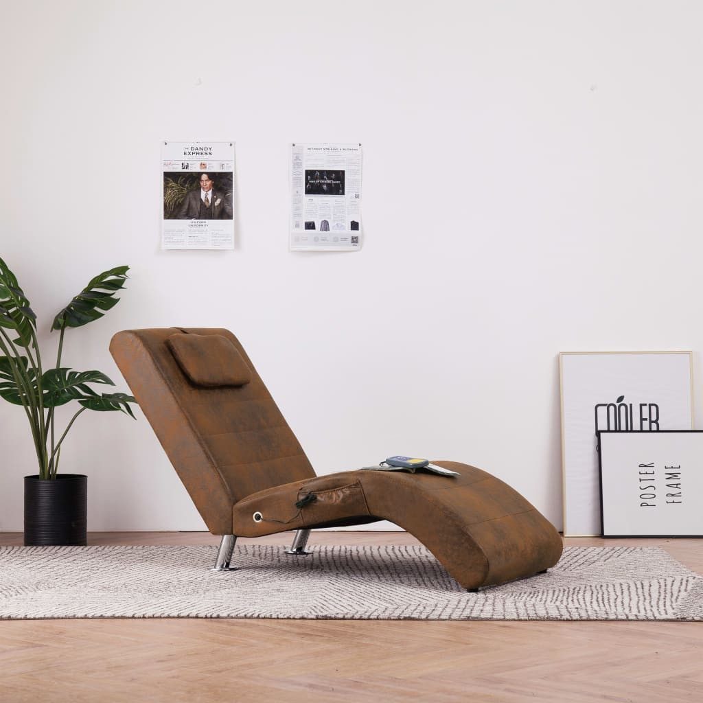 vidaXL Sitzbank Massage Chaiselongue mit Kissen Braun Wildleder-Optik Liegesofa Wohnzi