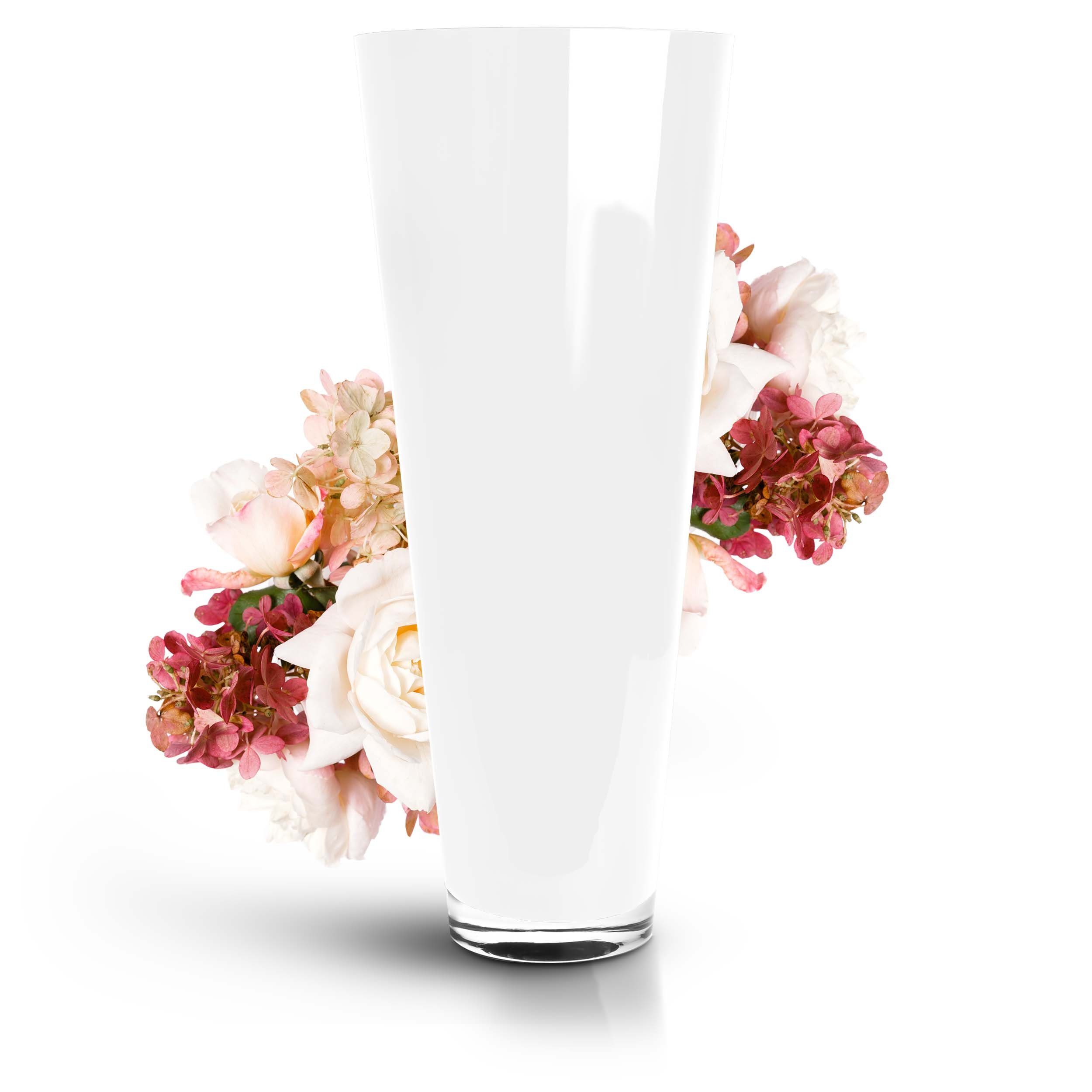 Glaskönig Bodenvase Weiße Dekovase aus Glas 43cm hoch Ø 17,5cm - mit Seitenwänden von 5mm (Handarbeit, mundgeblasene Glasvase weiß), Ideal für Trockenblumen und als Pampasgras Vase