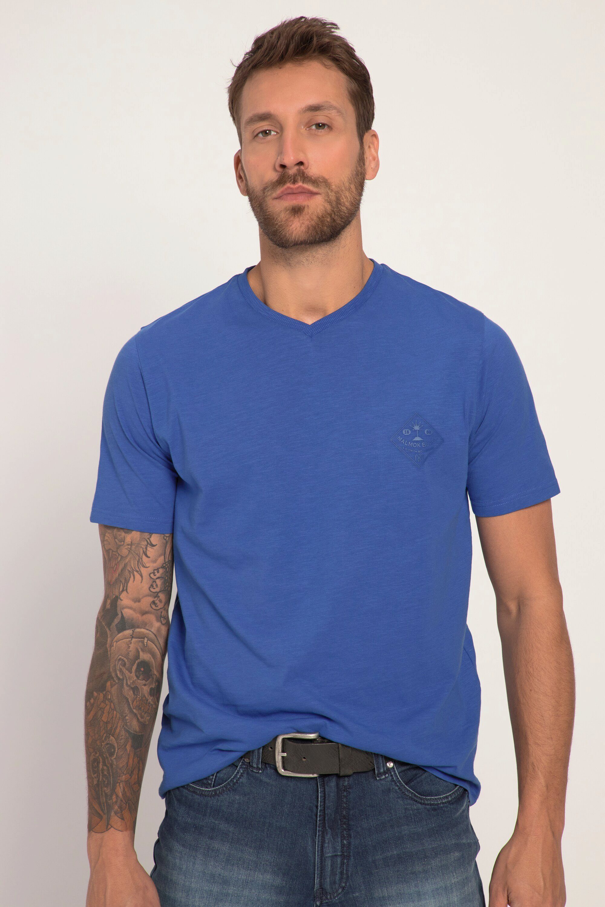 T-Shirt blau T-Shirt JP1880 Halbarm V-Ausschnitt