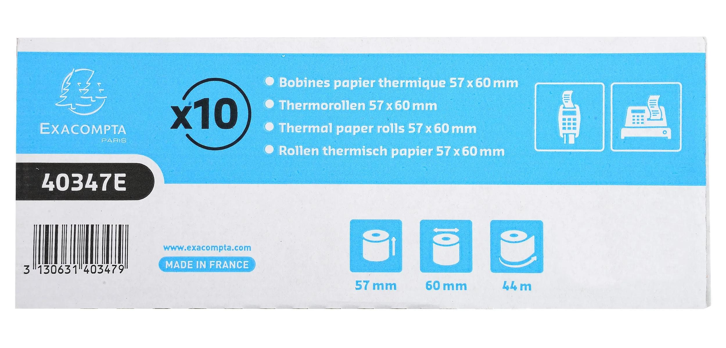 Thumbnail - EXACOMPTA Endlospapier 60x Thermorolle 1-lagig 55g/m2 57x44mx12 - Weiß - 40347E, Rollen Thermisches Papier