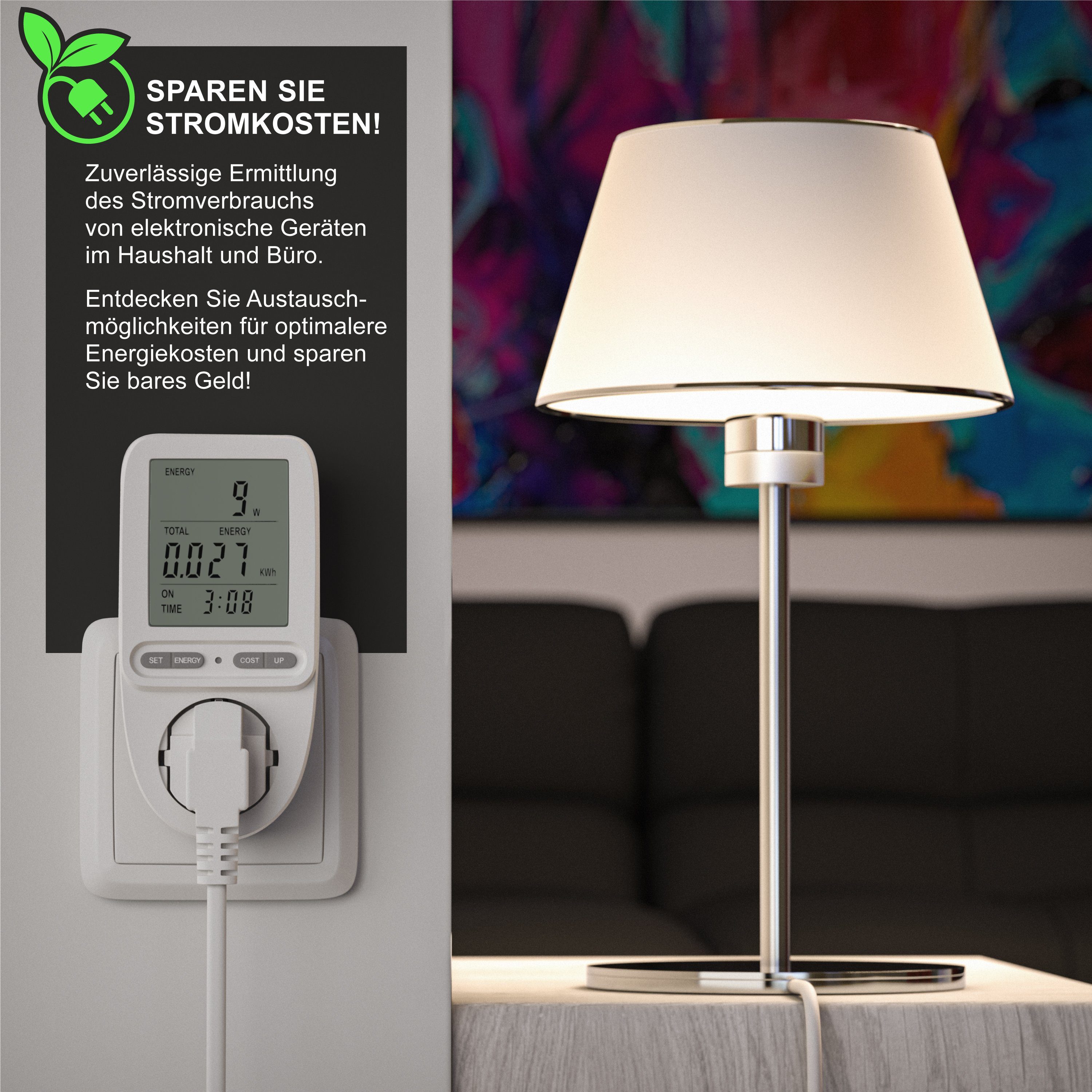 BEARWARE Energiekostenmessgerät max. 3680 W, Strommesser, Stromverbrauchszähler, Stromkostenmessgerät, Steckdose Stromzähler