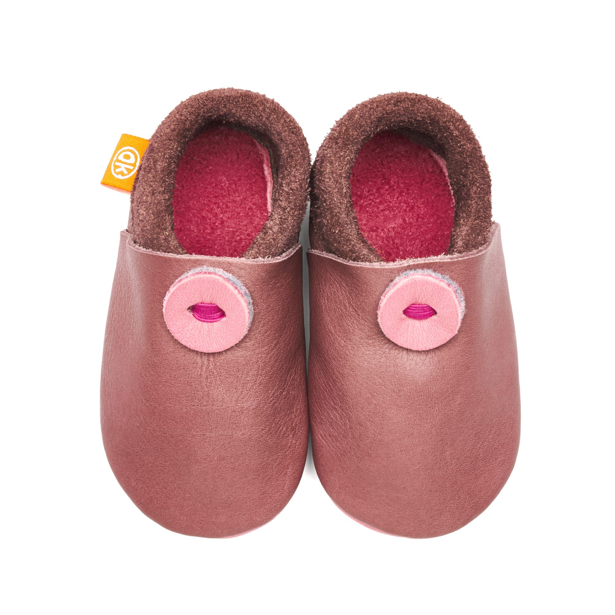 Orangenkinder® Klassik mit Sohle Kinder Hausschuh pflanzlich gegerbtes Leder, Made in Germany, Kindergartenschuh